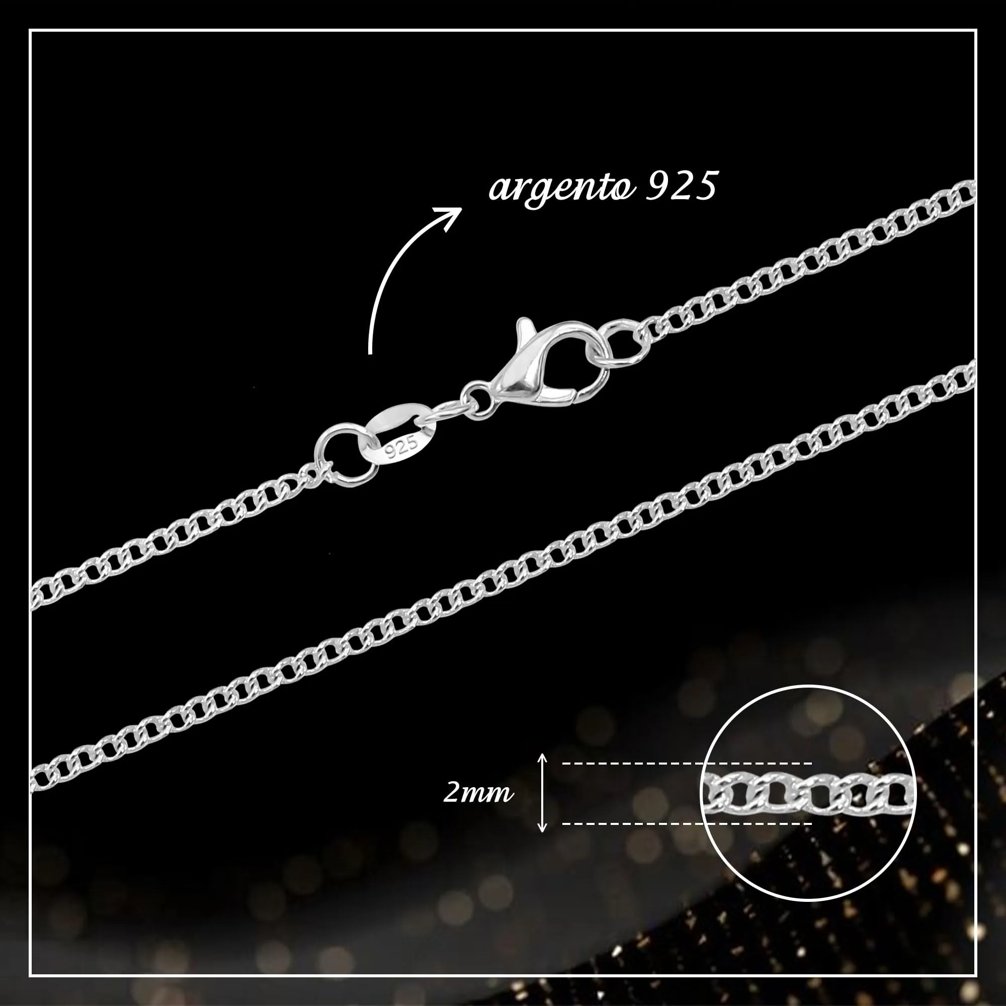 Casxyue Collana Argento 925 Donna Uomo Catenina Argento 40/45/50/55/60/65/70/75cm Catena Serpente/Catena Cuban/Catena a Maglia Veneziana Gioielli (Catena Cuban, 55 Centimetri) - immagine 2
