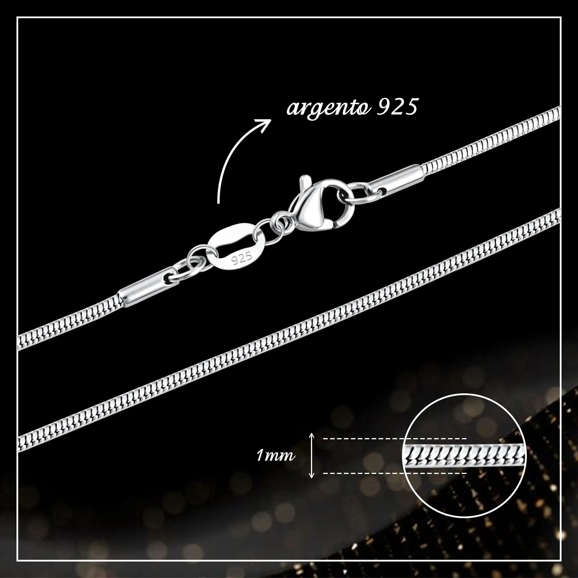 Casxyue Collana Argento 925 Donna Uomo Catenina Argento 40/45/50/55/60/65/70/75cm Catena Serpente/Catena Cuban/Catena a Maglia Veneziana Gioielli (Catena Serpente, 70 Centimetri) - immagine 2