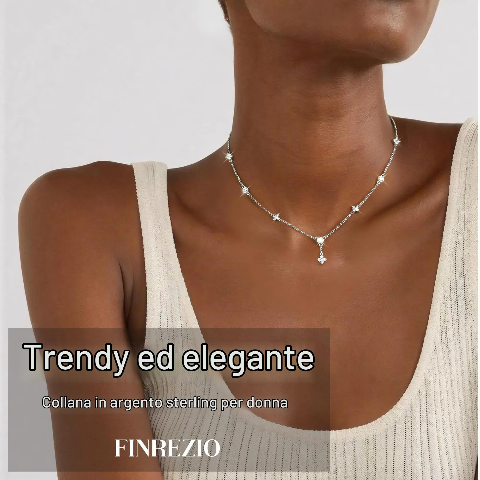 Finrezio Collana Donna con Chiusura in Argento 925 Zircone Cubico Choker - immagine 2