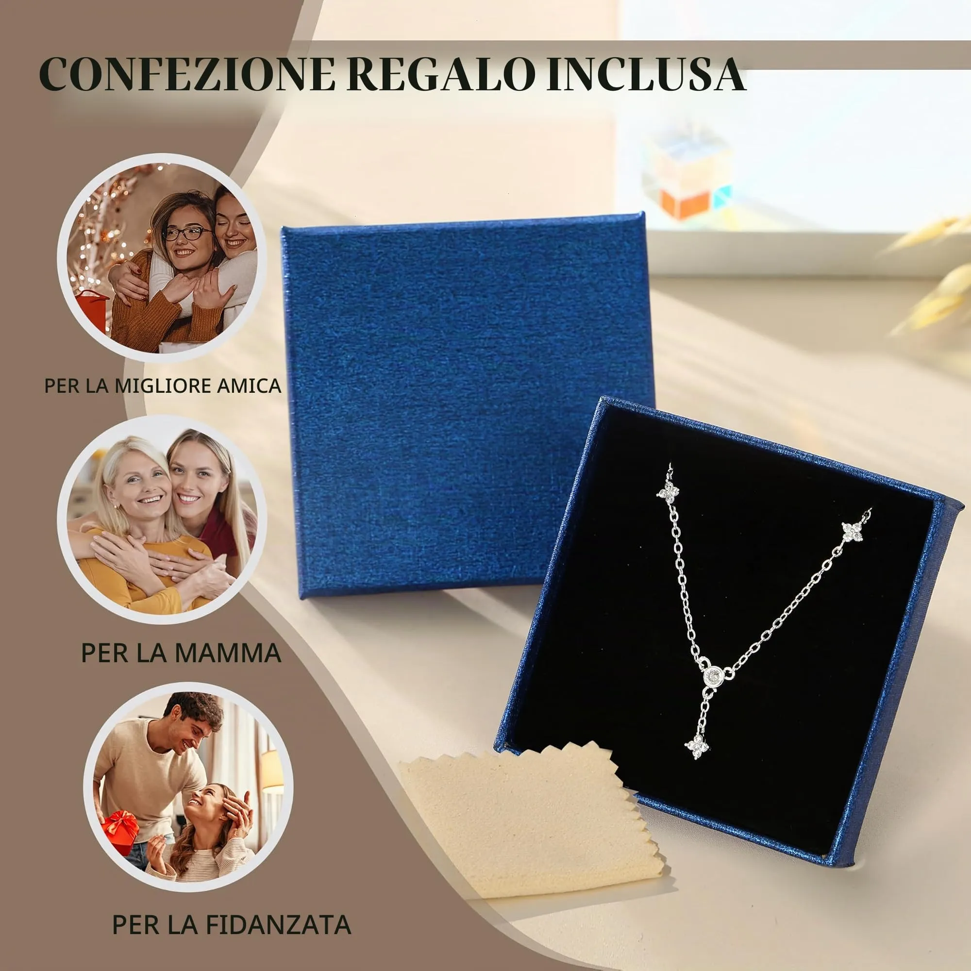 Finrezio Collana Donna con Chiusura in Argento 925 Zircone Cubico Choker - immagine 6