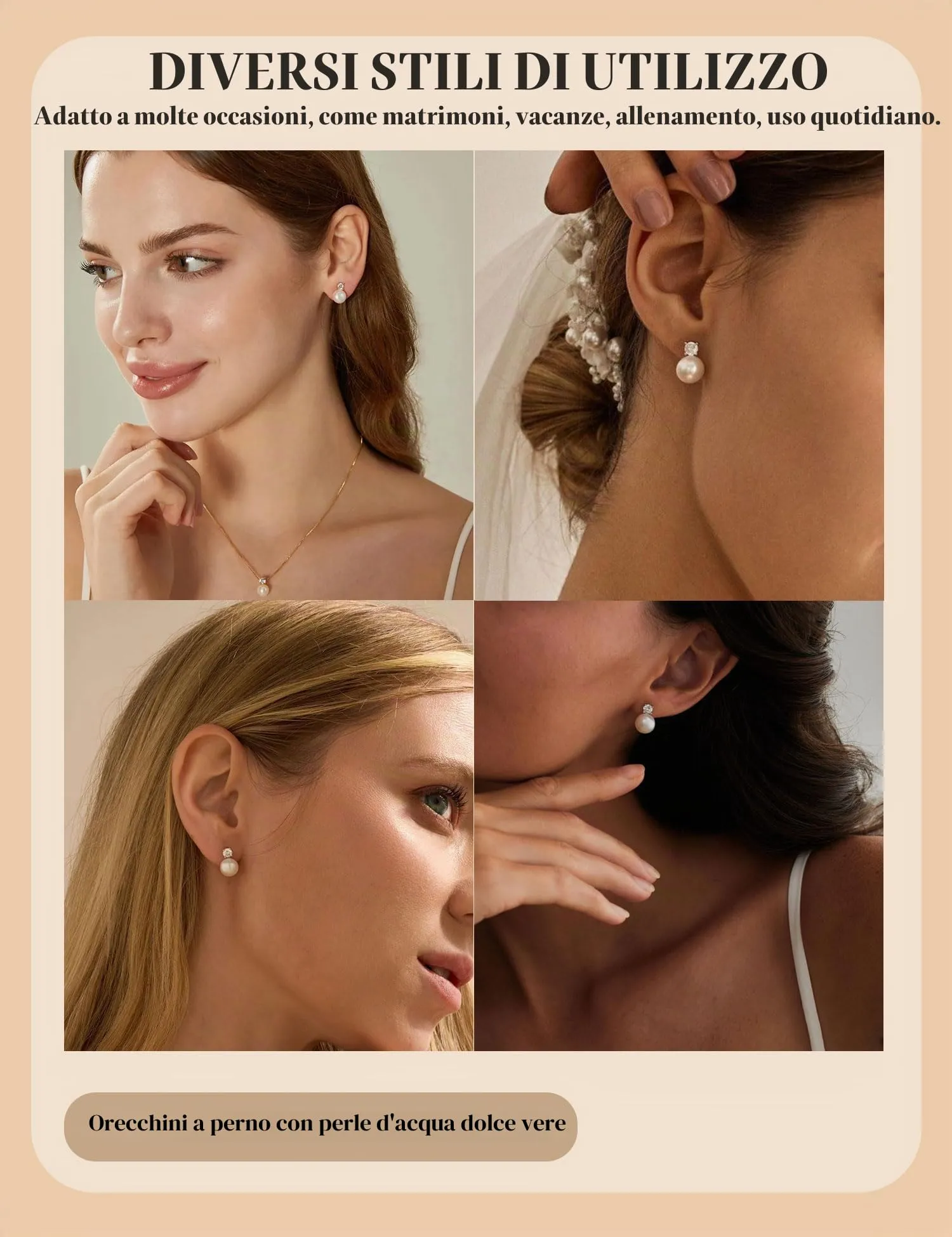 ZNBOH Orecchini Perle Donna Anallergici Perle Vere Perline Sfera Rotonda Orecchini a Bottone Zirconi Orecchini Sposa Matrimonio Cartilagine Trago Helix Piercings Gioielli Argento 8mm - immagine 4