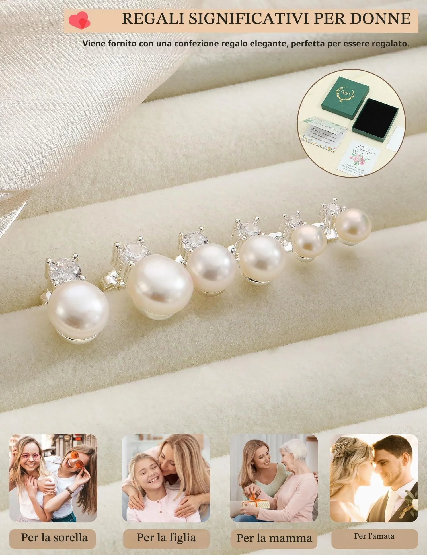 ZNBOH Orecchini Perle Donna Anallergici Perle Vere Perline Sfera Rotonda Orecchini a Bottone Zirconi Orecchini Sposa Matrimonio Cartilagine Trago Helix Piercings Gioielli Argento 8mm - immagine 8