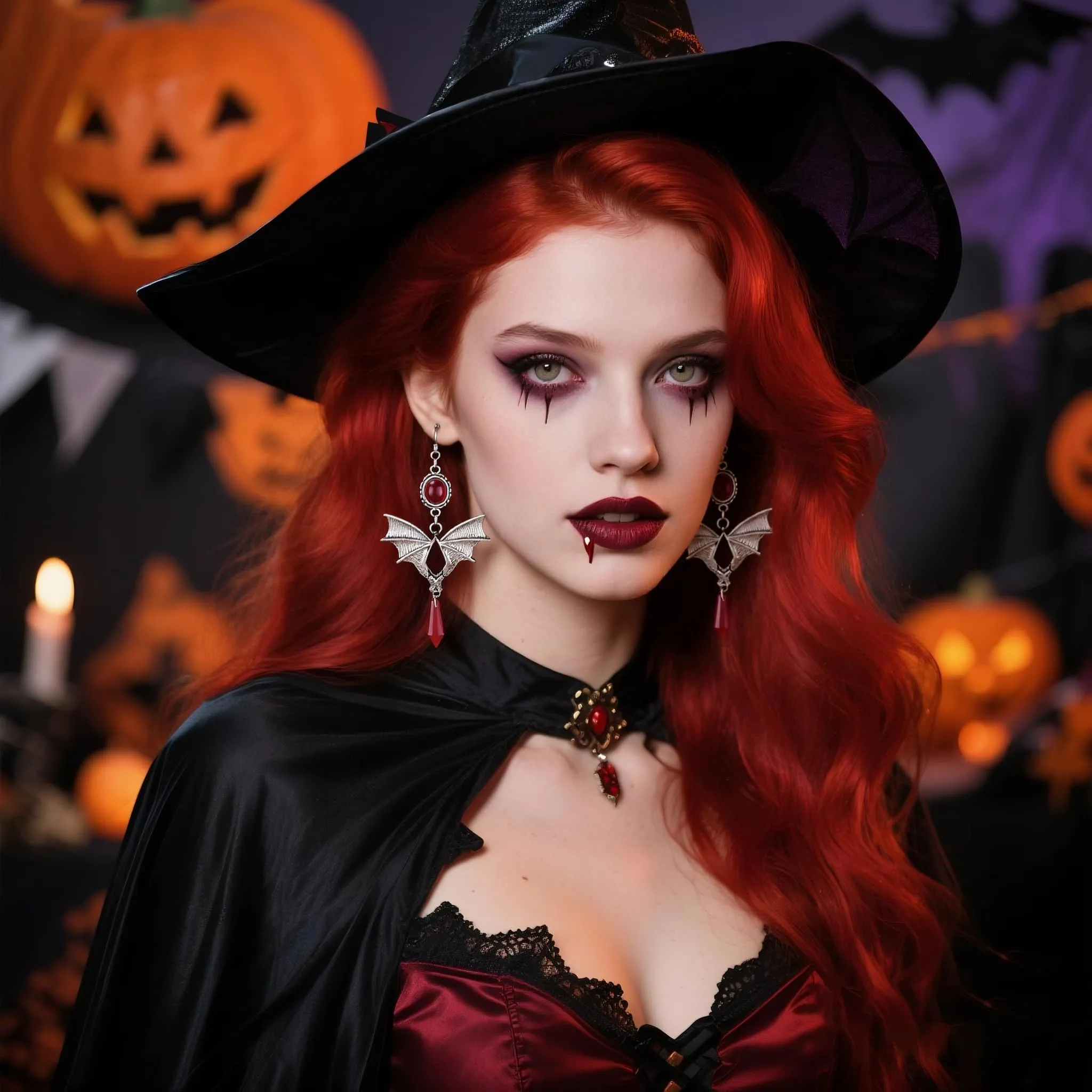 Orecchini gotici, a forma di pipipistrello, orecchini gotici, orecchini lunghi da vampiro, per ragazze e donne, Mittel, Lega di acciaio, Nessuna pietra preziosa (Rosso) - immagine 2