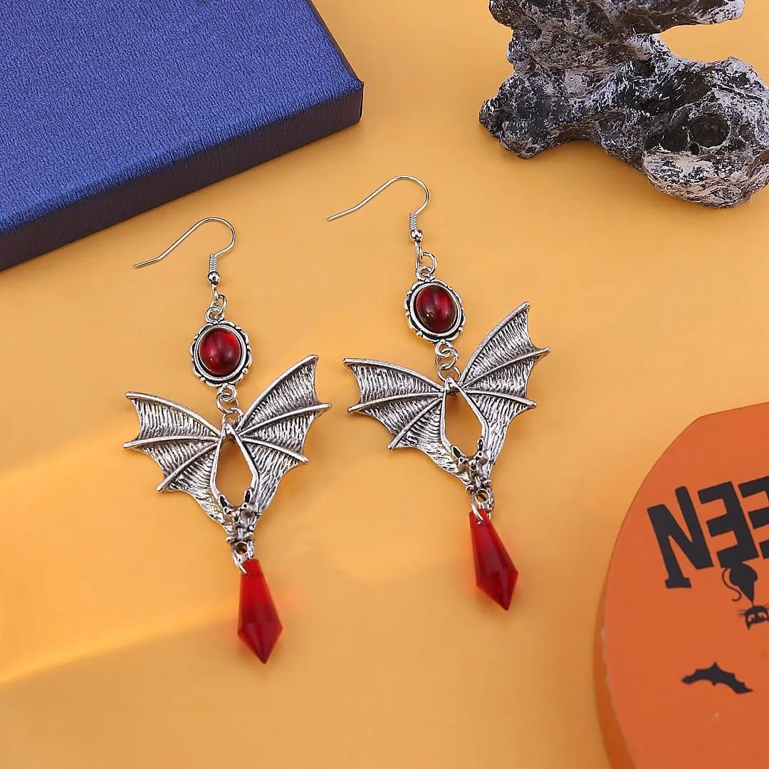 Orecchini gotici, a forma di pipipistrello, orecchini gotici, orecchini lunghi da vampiro, per ragazze e donne, Mittel, Lega di acciaio, Nessuna pietra preziosa (Rosso) - immagine 6