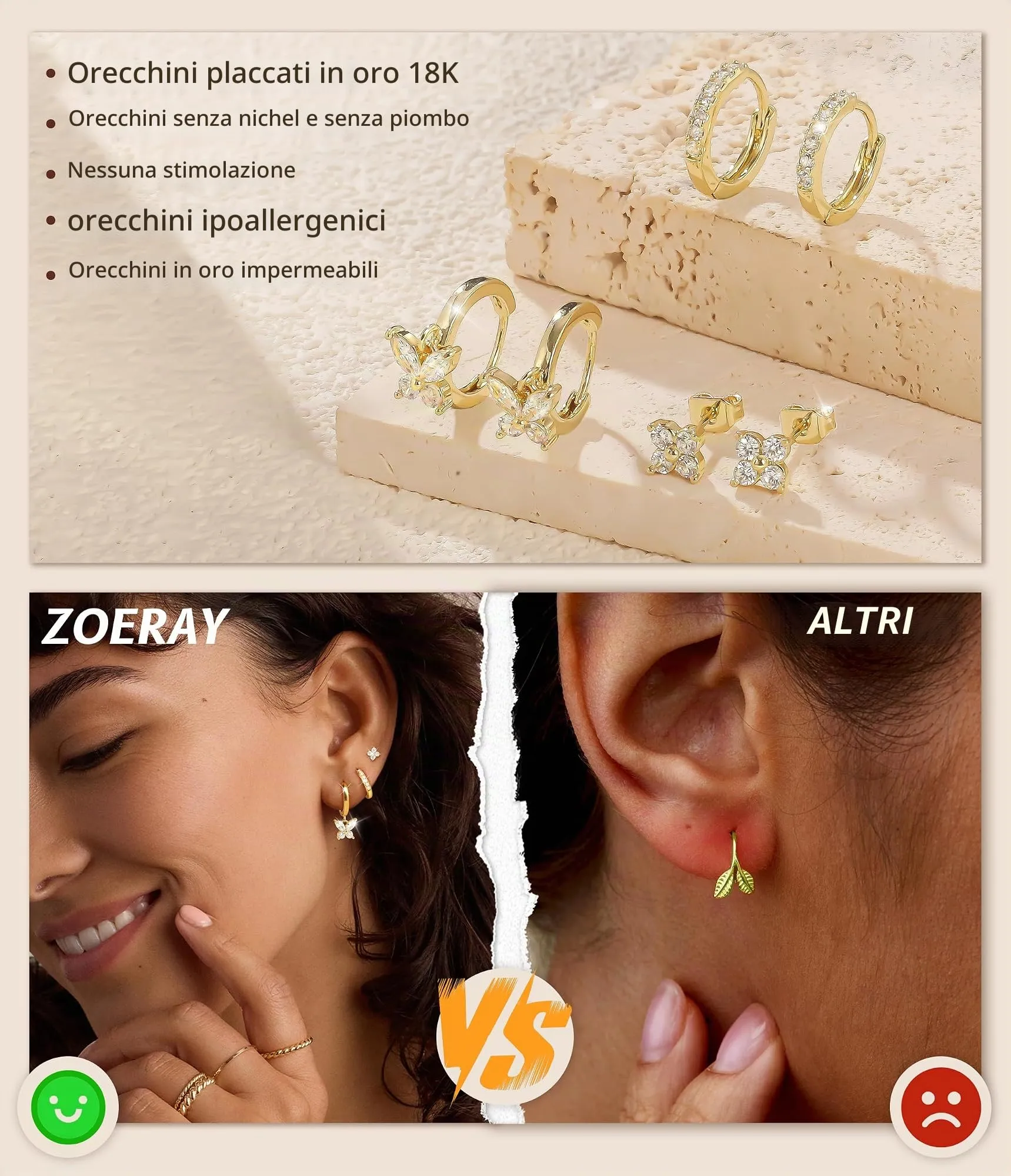ZOERAY 3Paia Orecchini Donna Argento 925 Oro Placcato 18K Orecchini Cerchio Argento Pendenti con Punto Luce Set Orecchini Bambina Anallergici Impilabile Helix Piercing Regalo per Più Piercing Orecchio - immagine 4