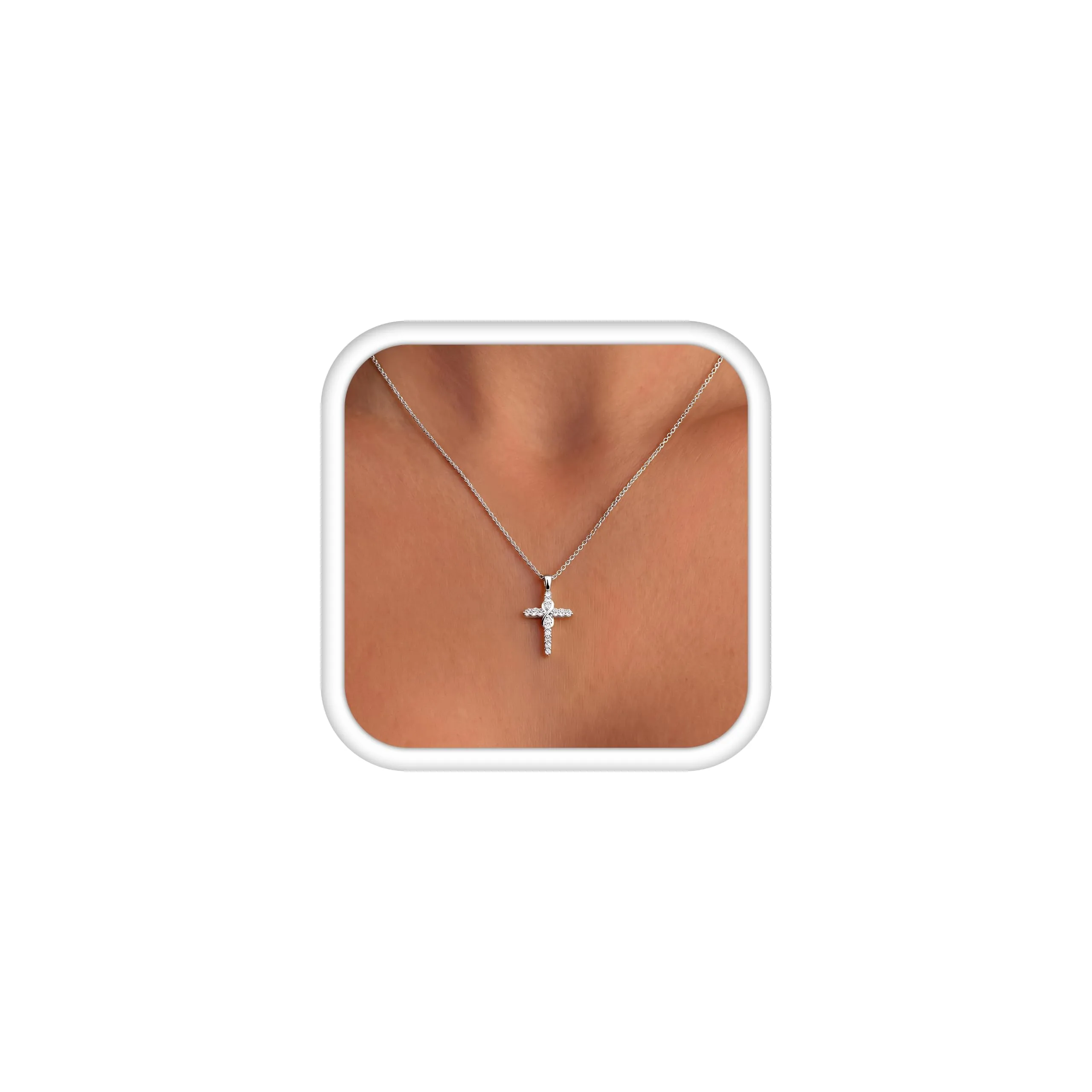 BodyBonita Collana con Croce Donna, Ciondolo Croce Semplice con Zirconia Cubica, Color Argento, Choker con Chiusura a Moschettone in Argento Sterling 925, Gioielli Moda S-F - immagine 1