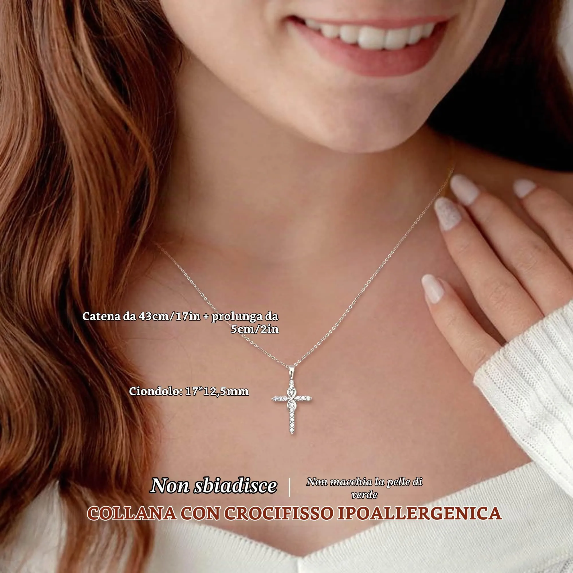 BodyBonita Collana con Croce Donna, Ciondolo Croce Semplice con Zirconia Cubica, Color Argento, Choker con Chiusura a Moschettone in Argento Sterling 925, Gioielli Moda S-F - immagine 3