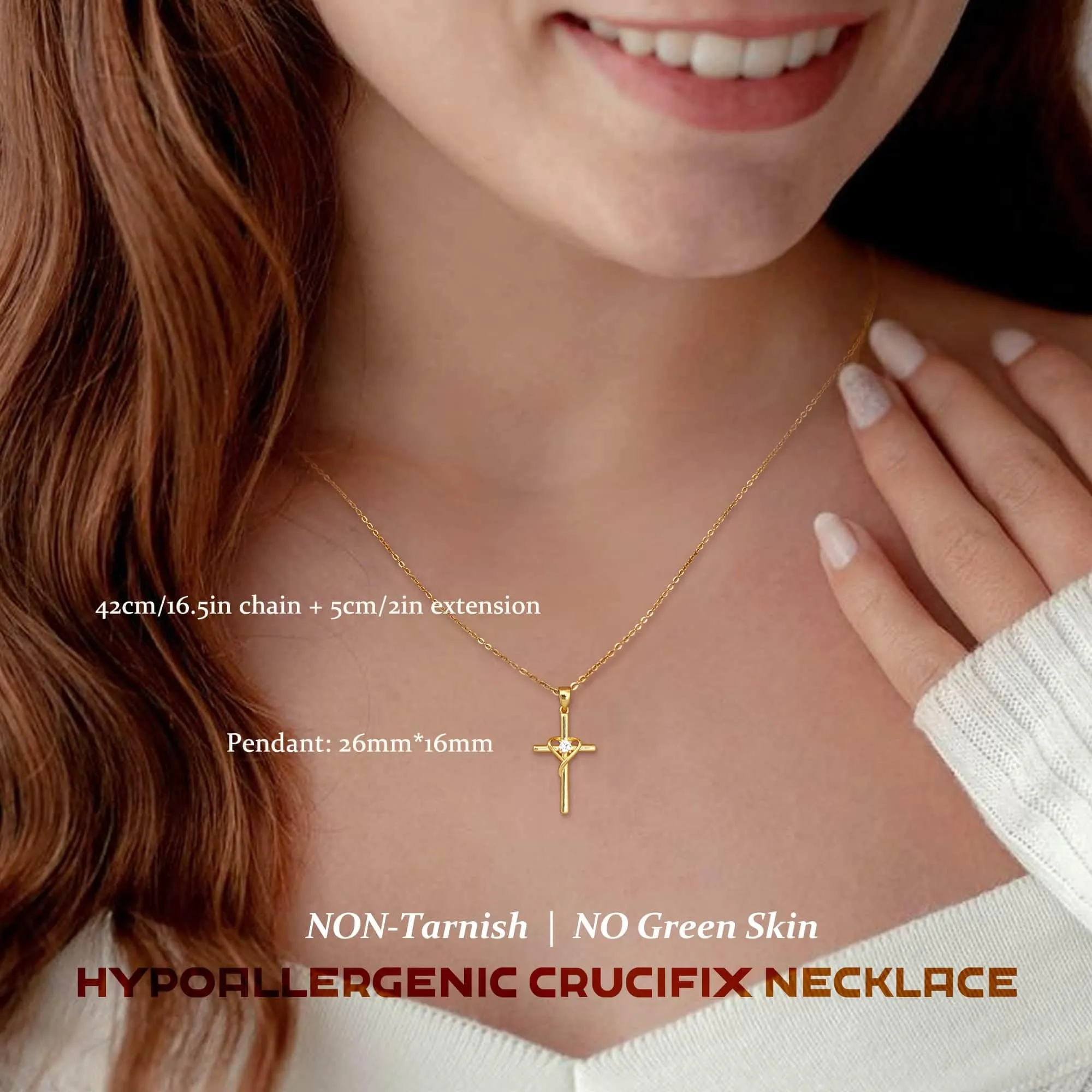 BodyBonita Collana con Croce Donna, Ciondolo Croce Semplice con Zirconia Cubica, Placcata in Oro 16K, Choker con Chiusura a Moschettone in Argento Sterling 925, Gioielli Moda G-E - immagine 3