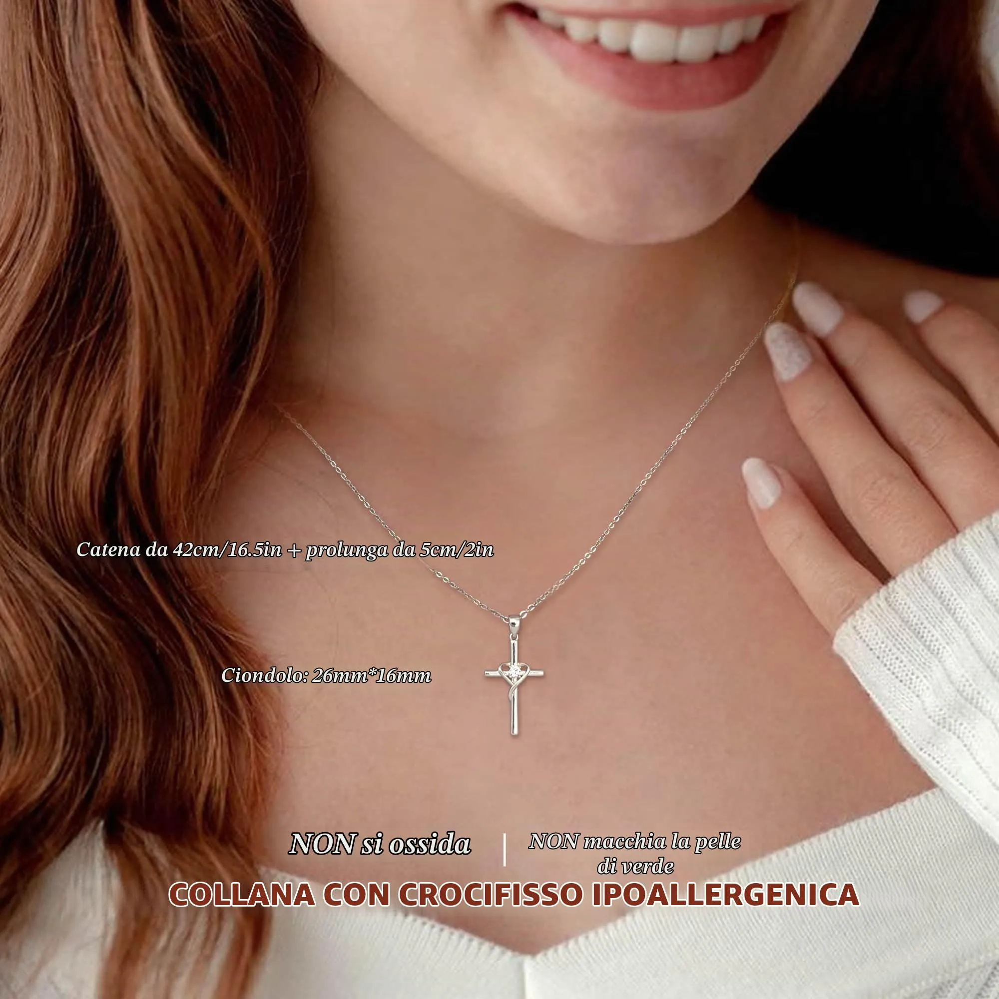 BodyBonita Collana con Croce Donna, Ciondolo Croce Semplice con Zirconia Cubica, Color Argento, Choker con Chiusura a Moschettone in Argento Sterling 925, Gioielli Moda S-E - immagine 3