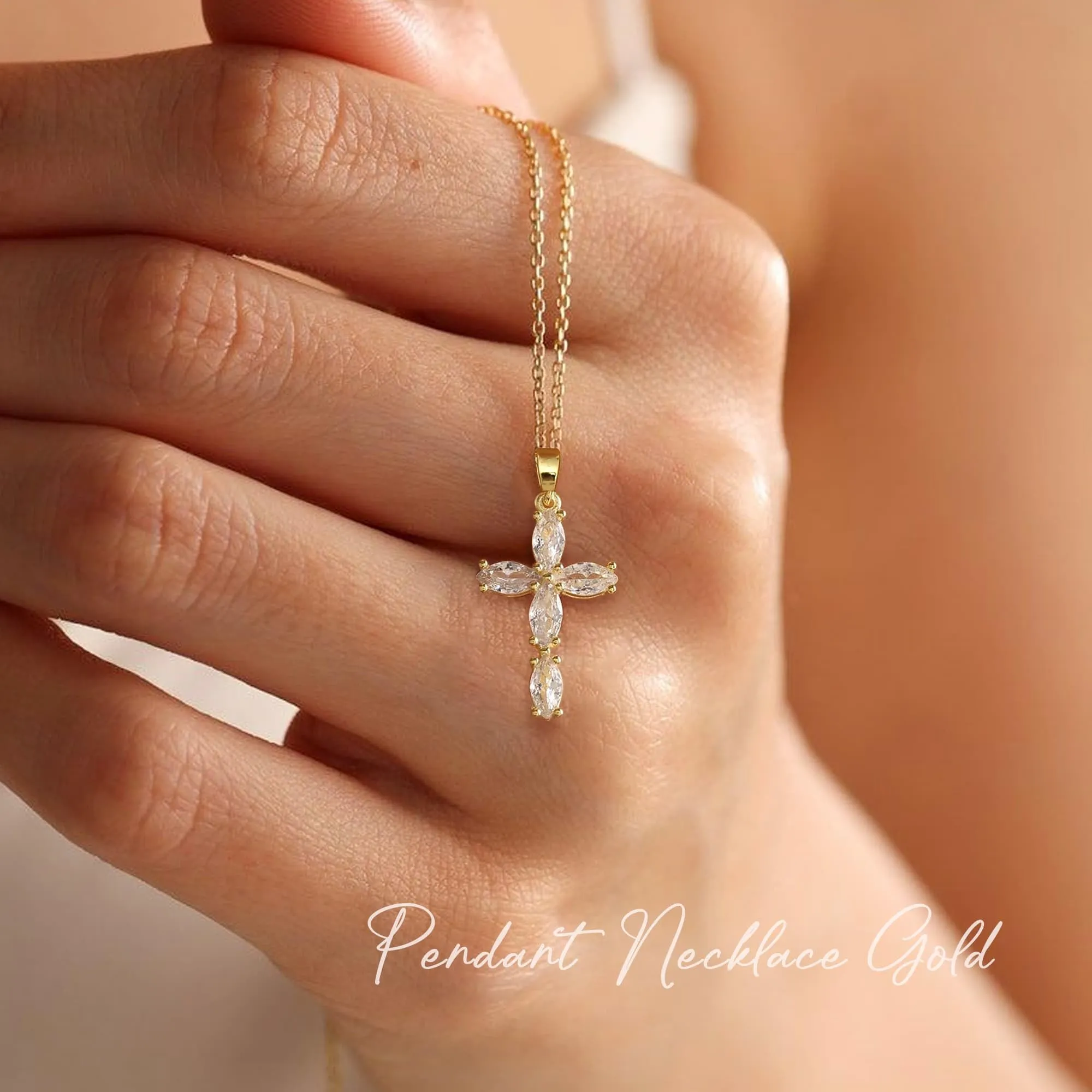 BodyBonita Collana con Croce Donna, Ciondolo Croce Semplice con Zirconia Cubica, Placcata in Oro 16K, Choker con Chiusura a Moschettone in Argento Sterling 925, Gioielli Moda G-A - immagine 4