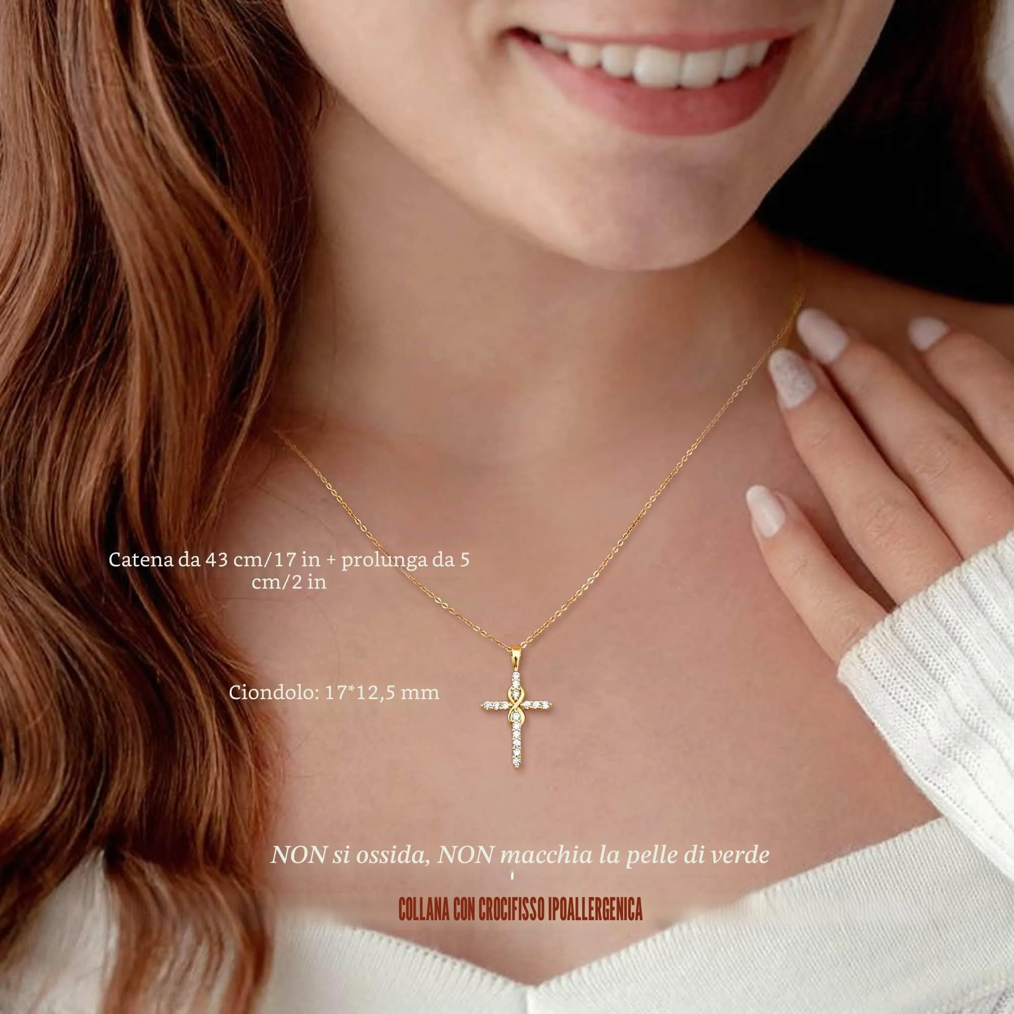 BodyBonita Collana con Croce Donna, Ciondolo Croce Semplice con Zirconia Cubica, Placcata in Oro 16K, Choker con Chiusura a Moschettone in Argento Sterling 925, Gioielli Moda G-F - immagine 3