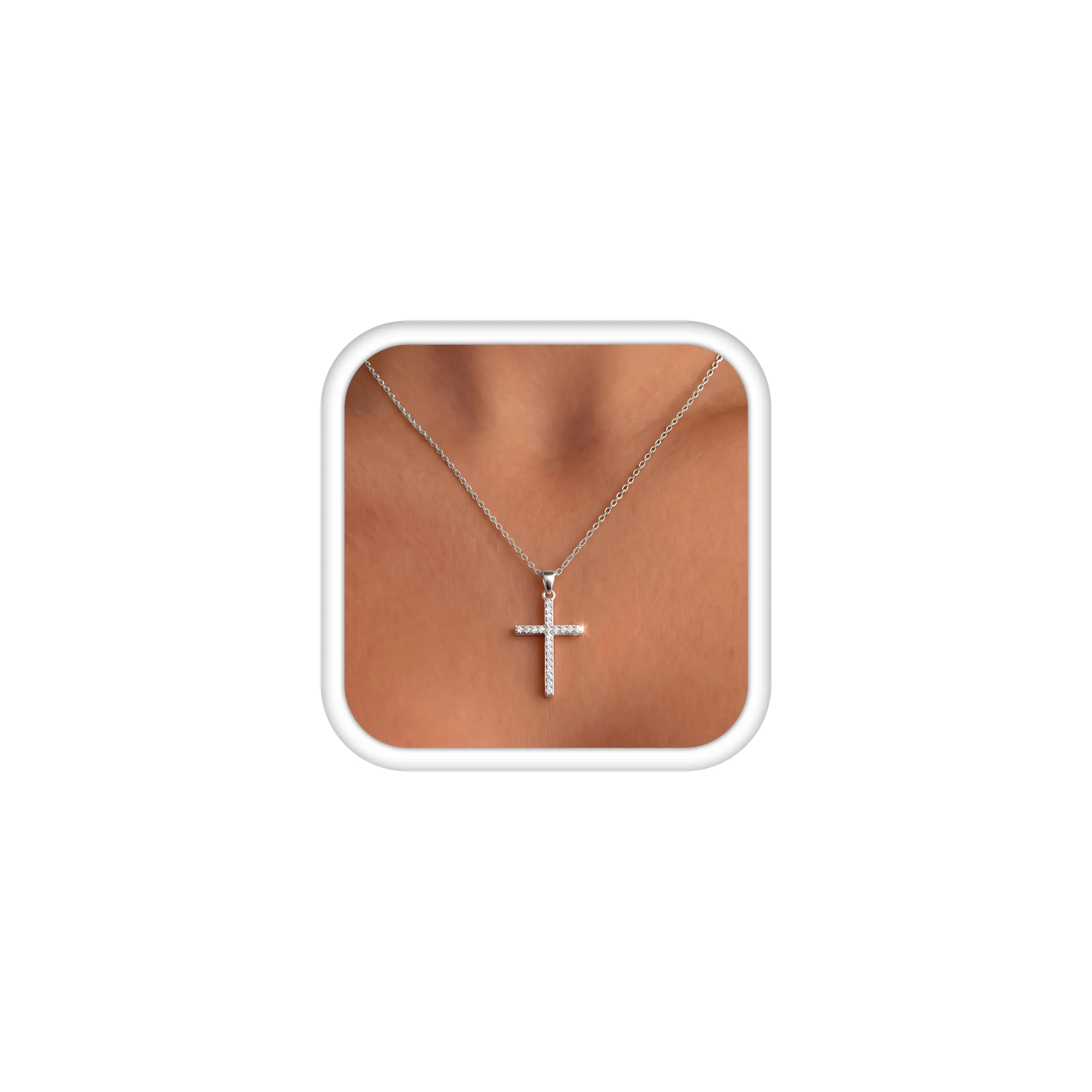 BodyBonita Collana con Croce Donna, Ciondolo Croce Semplice con Zirconia Cubica, Color Argento, Choker con Chiusura a Moschettone in Argento Sterling 925, Gioielli Moda S-B - immagine 1