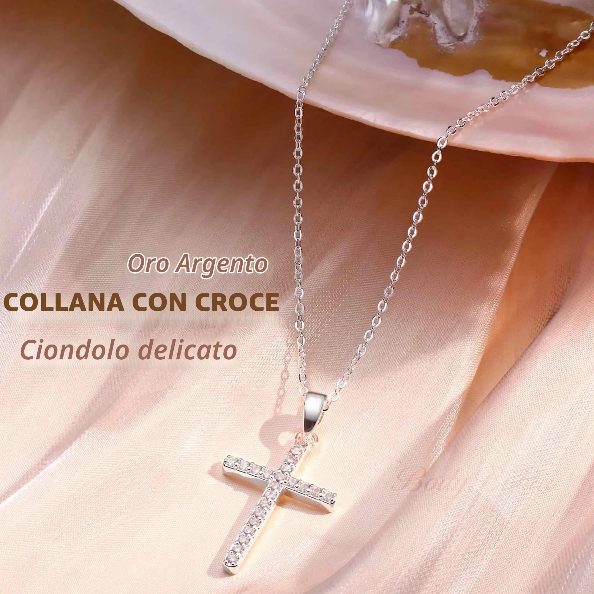 BodyBonita Collana con Croce Donna, Ciondolo Croce Semplice con Zirconia Cubica, Color Argento, Choker con Chiusura a Moschettone in Argento Sterling 925, Gioielli Moda S-B - immagine 2