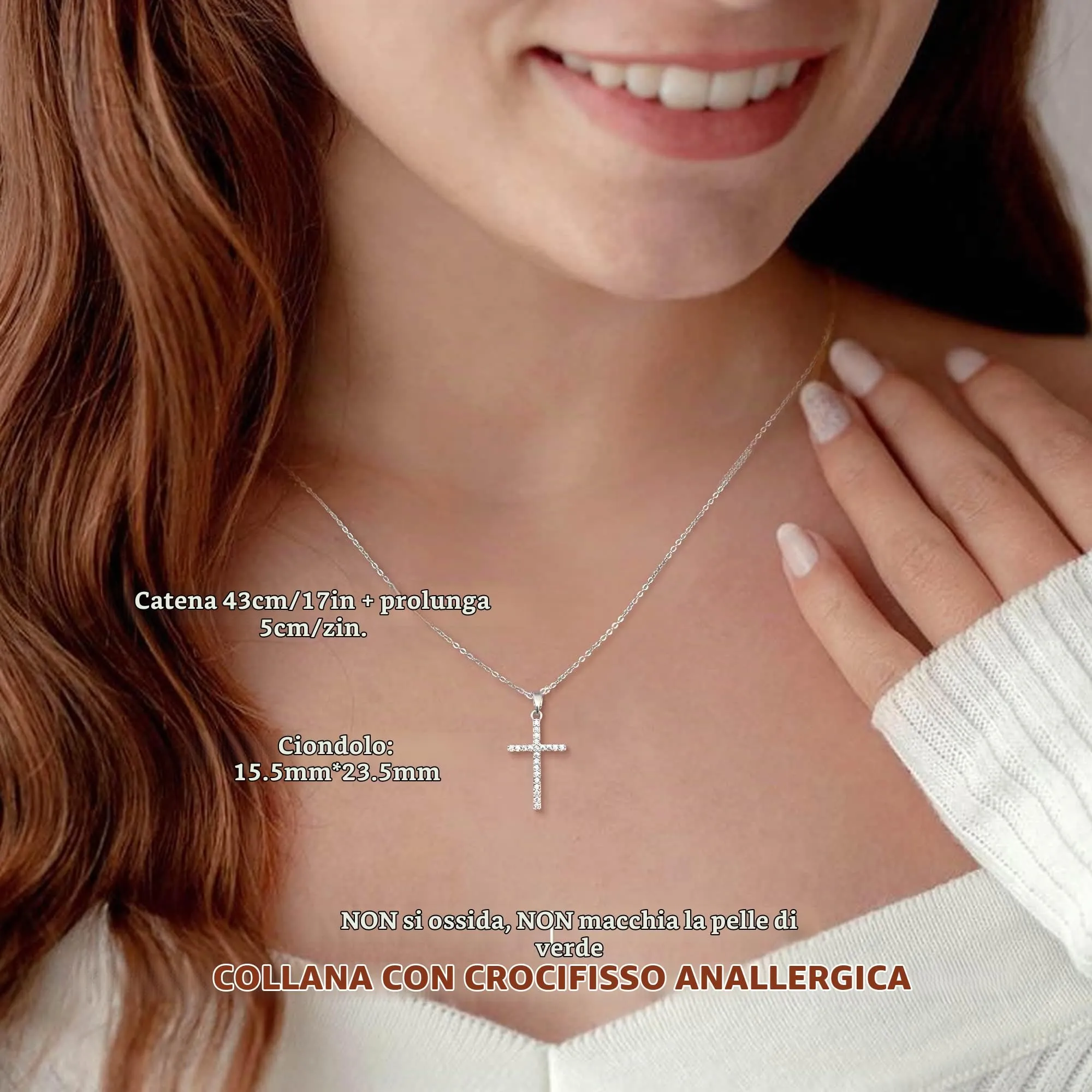 BodyBonita Collana con Croce Donna, Ciondolo Croce Semplice con Zirconia Cubica, Color Argento, Choker con Chiusura a Moschettone in Argento Sterling 925, Gioielli Moda S-B - immagine 3
