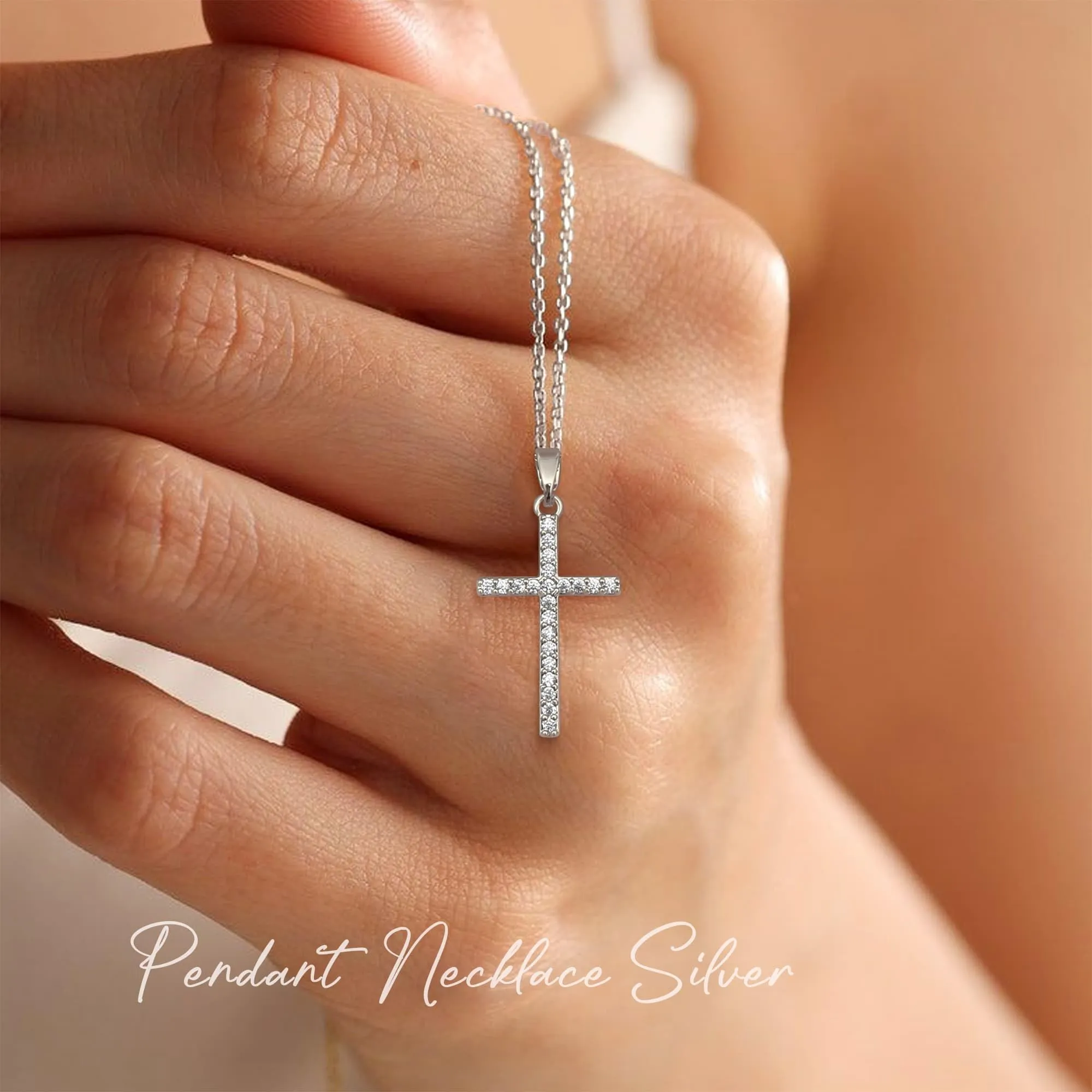 BodyBonita Collana con Croce Donna, Ciondolo Croce Semplice con Zirconia Cubica, Color Argento, Choker con Chiusura a Moschettone in Argento Sterling 925, Gioielli Moda S-B - immagine 4