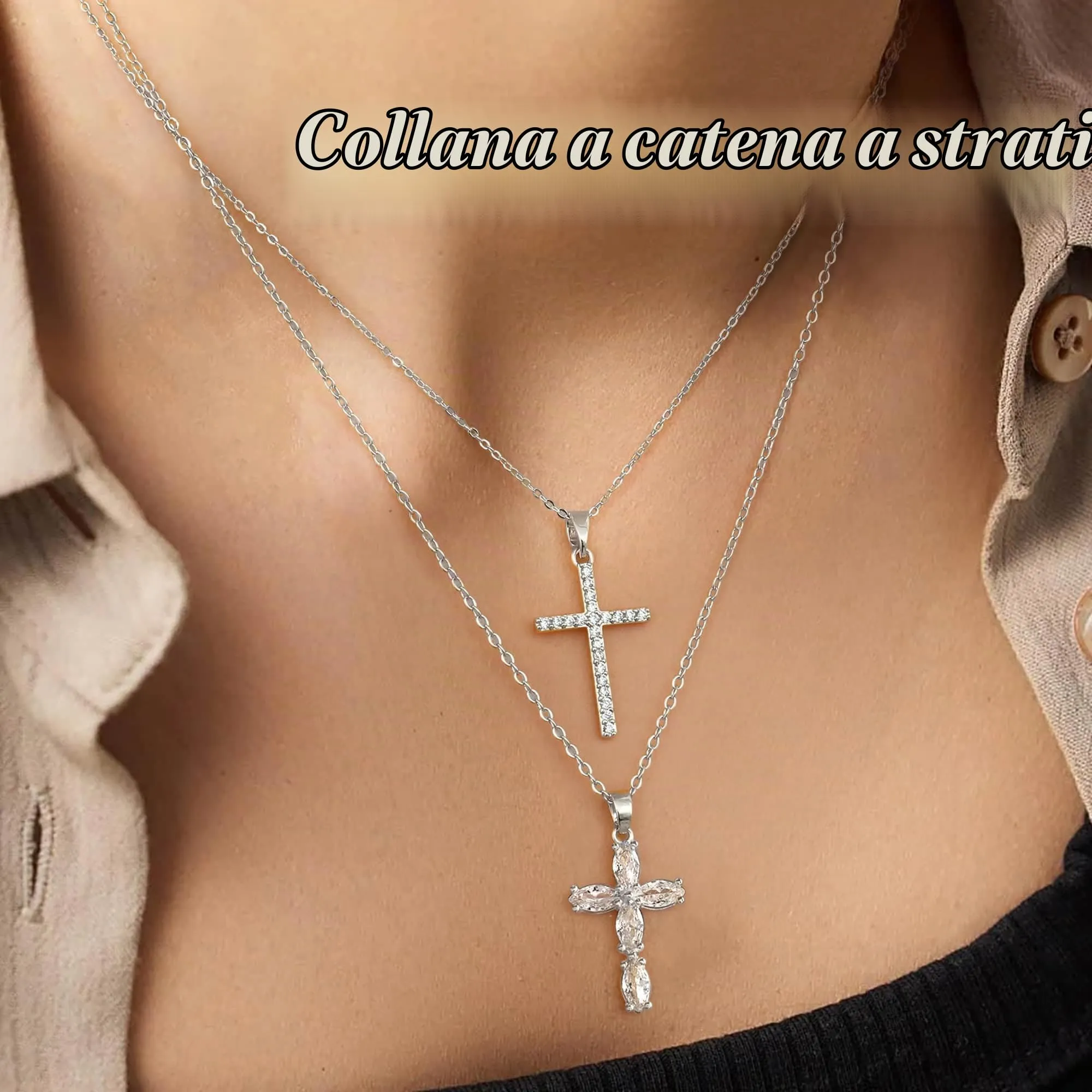 BodyBonita Collana con Croce Donna, Ciondolo Croce Semplice con Zirconia Cubica, Color Argento, Choker con Chiusura a Moschettone in Argento Sterling 925, Gioielli Moda S-B - immagine 5