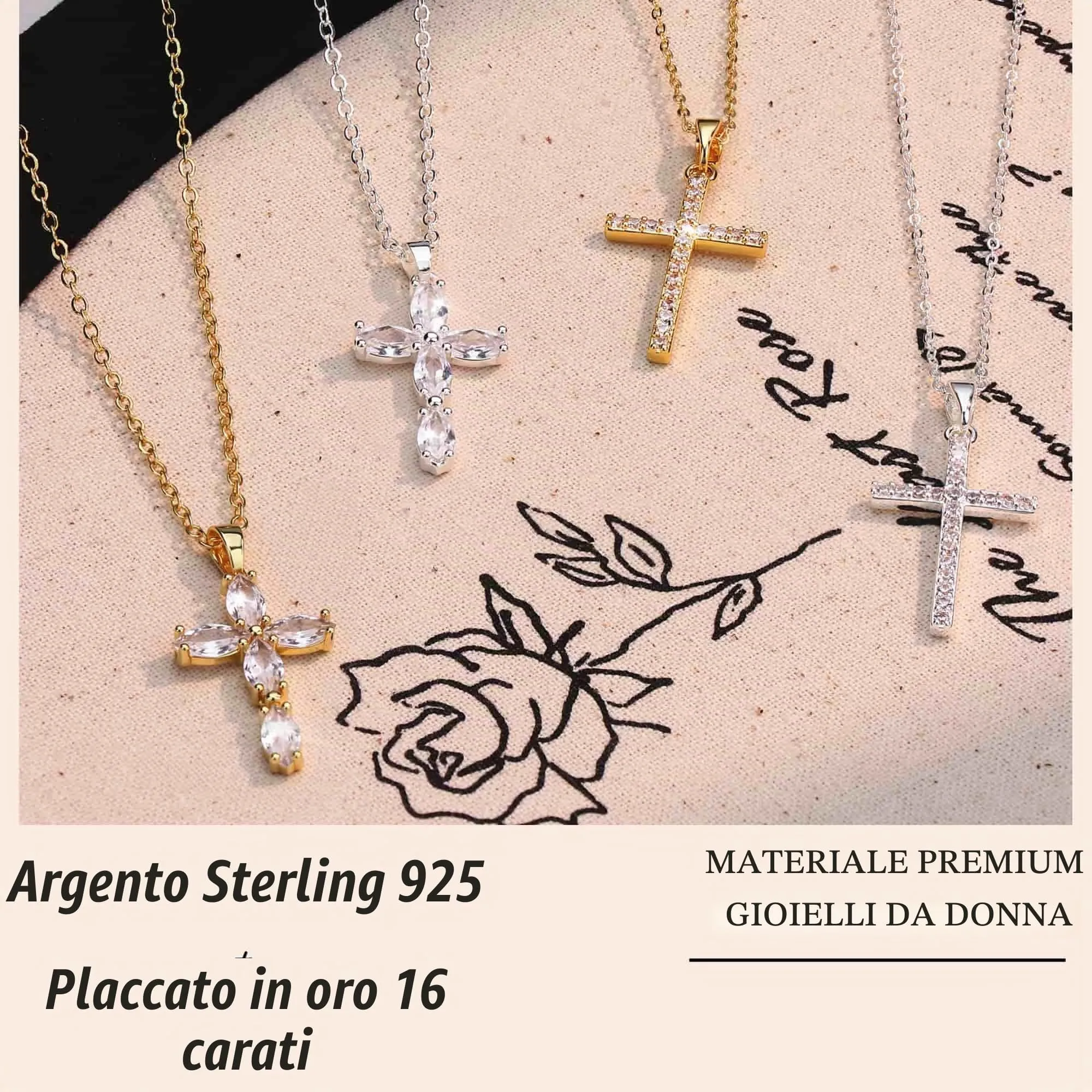 BodyBonita Collana con Croce Donna, Ciondolo Croce Semplice con Zirconia Cubica, Color Argento, Choker con Chiusura a Moschettone in Argento Sterling 925, Gioielli Moda S-B - immagine 6