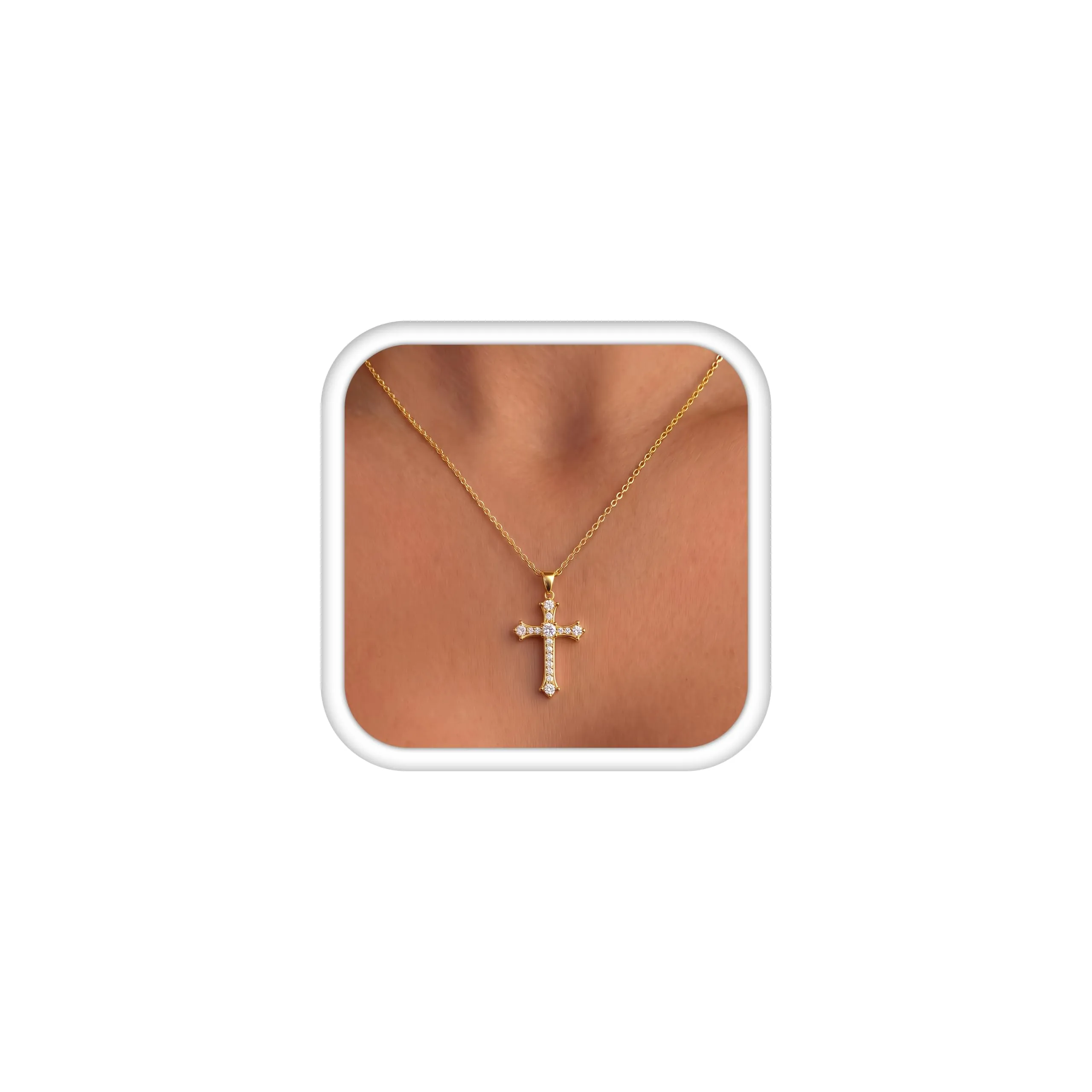 BodyBonita Collana con Croce Donna, Ciondolo Croce Semplice con Zirconia Cubica, Placcata in Oro 16K, Choker con Chiusura a Moschettone in Argento Sterling 925, Gioielli Moda G-D - immagine 1