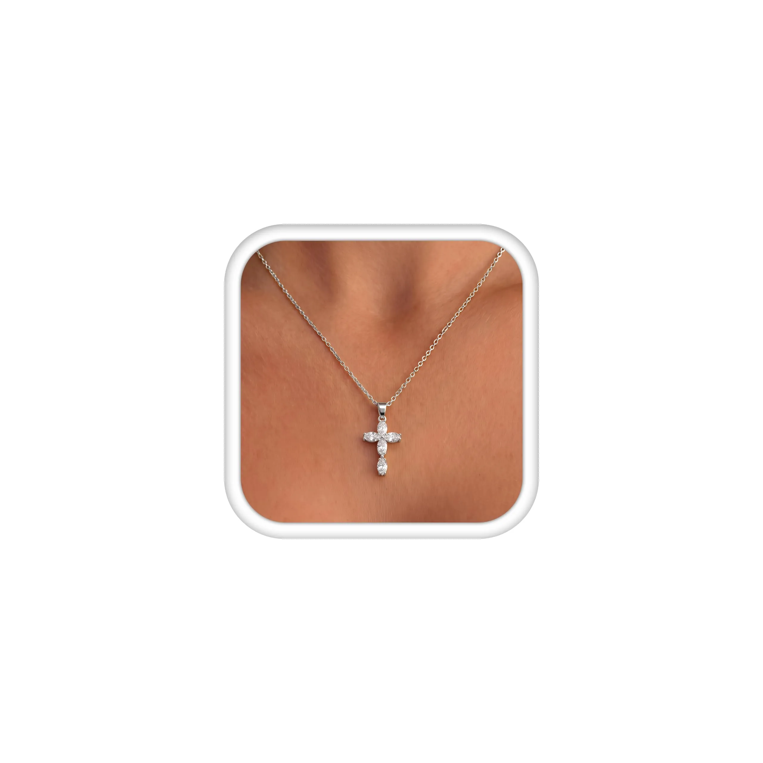 BodyBonita Collana con Croce Donna, Ciondolo Croce Semplice con Zirconia Cubica, Color Argento, Choker con Chiusura a Moschettone in Argento Sterling 925, Gioielli Moda S-A - immagine 1