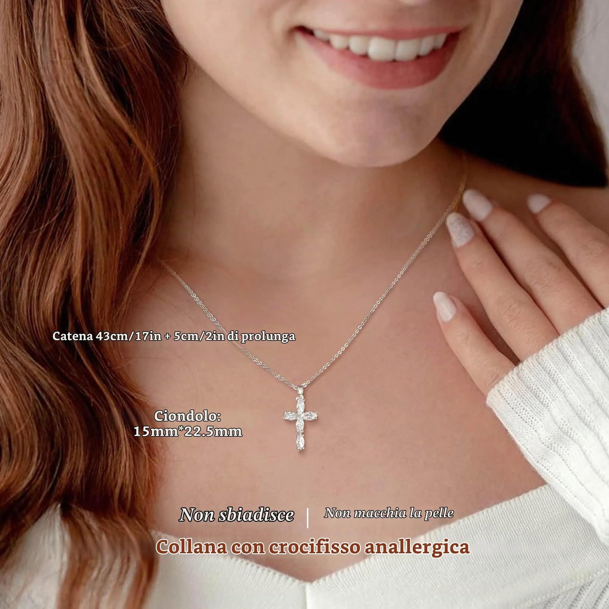 BodyBonita Collana con Croce Donna, Ciondolo Croce Semplice con Zirconia Cubica, Color Argento, Choker con Chiusura a Moschettone in Argento Sterling 925, Gioielli Moda S-A - immagine 3