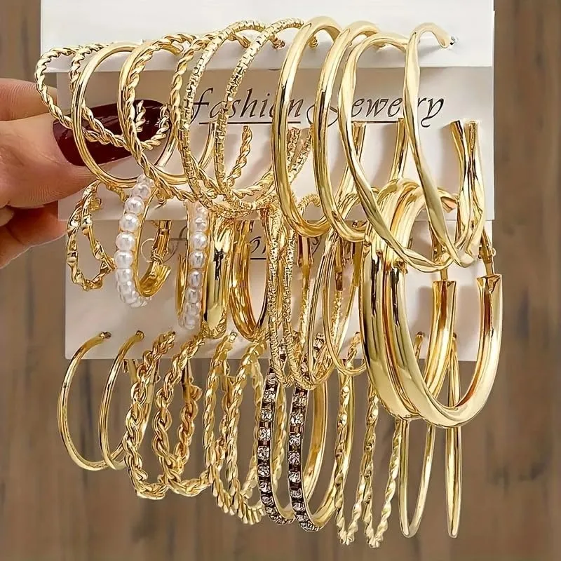 18 Paia Orecchini Oro Donna Set,Orecchini Oro Set,Sets Orecchine Anallergici Donna Oros, Zircone Sintetico Scintillante, Un Gioiello Elegante da Regalare, Perfetto per Mamme, Mogli O Fidanzate/A - immagine 2