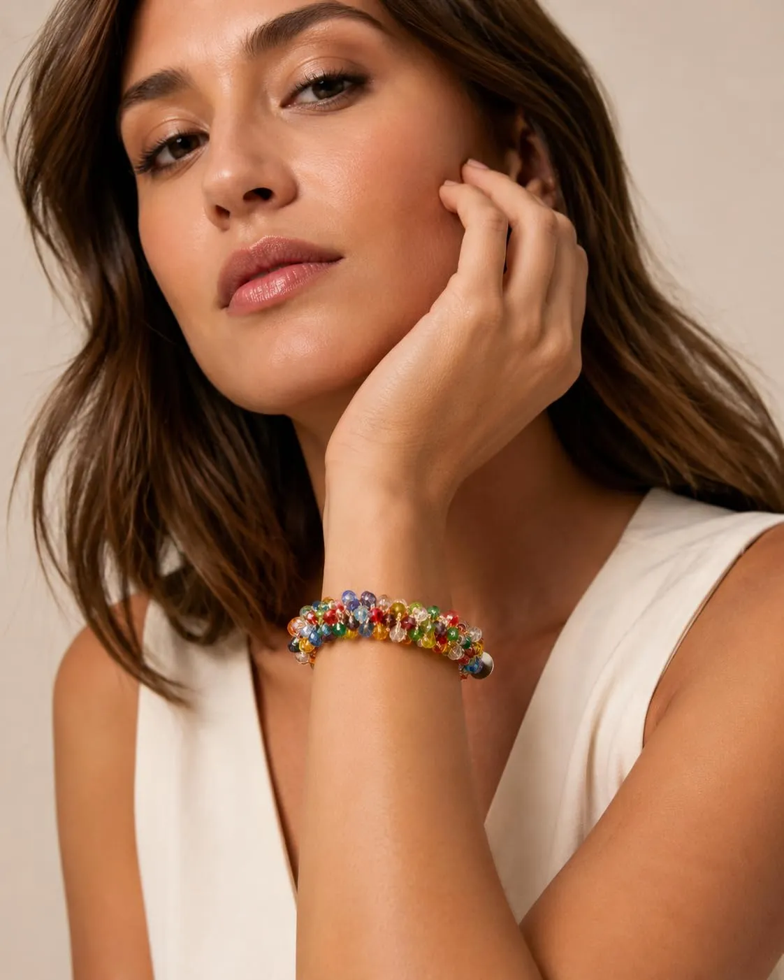 SAGA GIOIELLI® Bracciale donna elastico con cristalli sfaccettati – Bracciale elasticizzato - Confezione Regalo - Idea regalo - Regalo compleanno (MULTICOLOR) - immagine 3