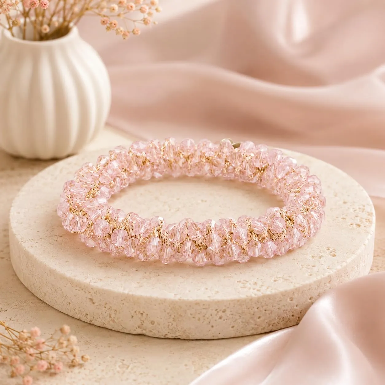 SAGA GIOIELLI® Bracciale donna elastico con cristalli sfaccettati – Bracciale elasticizzato - Confezione Regalo - Idea regalo - Regalo compleanno (ROSA CIPRIA) - immagine 2