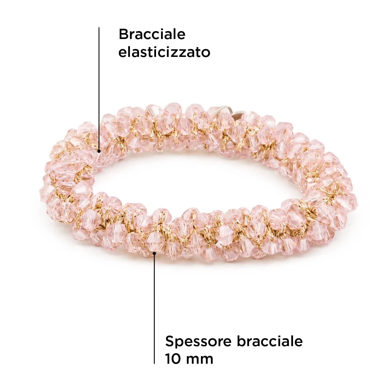 SAGA GIOIELLI® Bracciale donna elastico con cristalli sfaccettati – Bracciale elasticizzato - Confezione Regalo - Idea regalo - Regalo compleanno (ROSA CIPRIA) - immagine 4