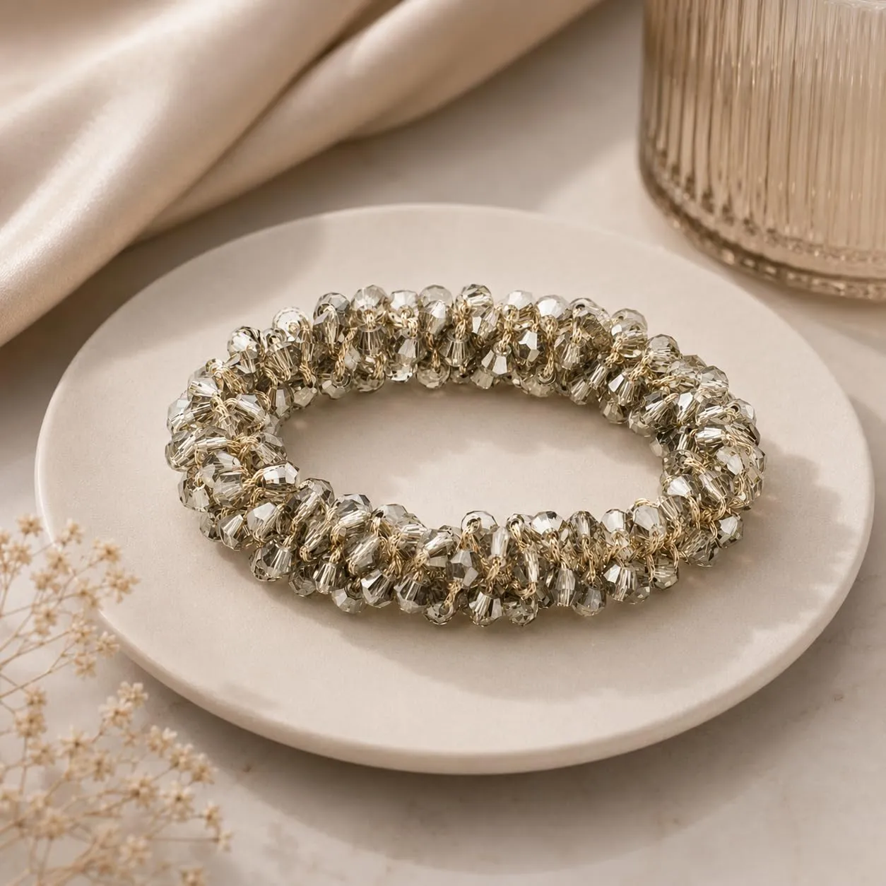SAGA GIOIELLI® Bracciale donna elastico con cristalli sfaccettati – Bracciale elasticizzato - Confezione Regalo - Idea regalo - Regalo compleanno (GRIGIO) - immagine 2