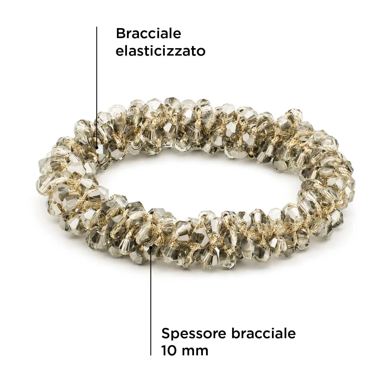 SAGA GIOIELLI® Bracciale donna elastico con cristalli sfaccettati – Bracciale elasticizzato - Confezione Regalo - Idea regalo - Regalo compleanno (GRIGIO) - immagine 4