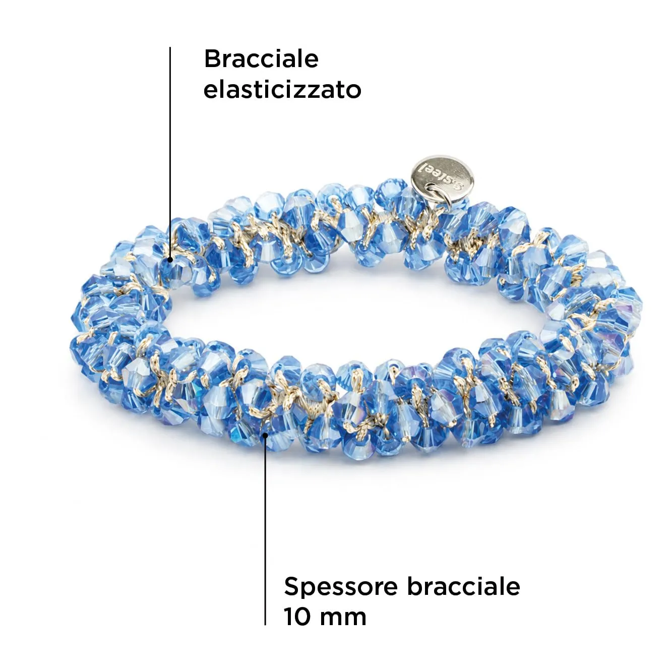 SAGA GIOIELLI® Bracciale donna elastico con cristalli sfaccettati – Bracciale elasticizzato - Confezione Regalo - Idea regalo - Regalo compleanno (AZZURRO) - immagine 4