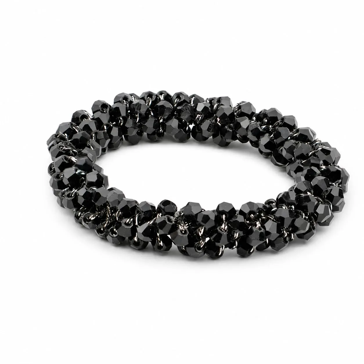 SAGA GIOIELLI® Bracciale donna elastico con cristalli sfaccettati – Bracciale elasticizzato - Confezione Regalo - Idea regalo - Regalo compleanno (NERO) - immagine 1
