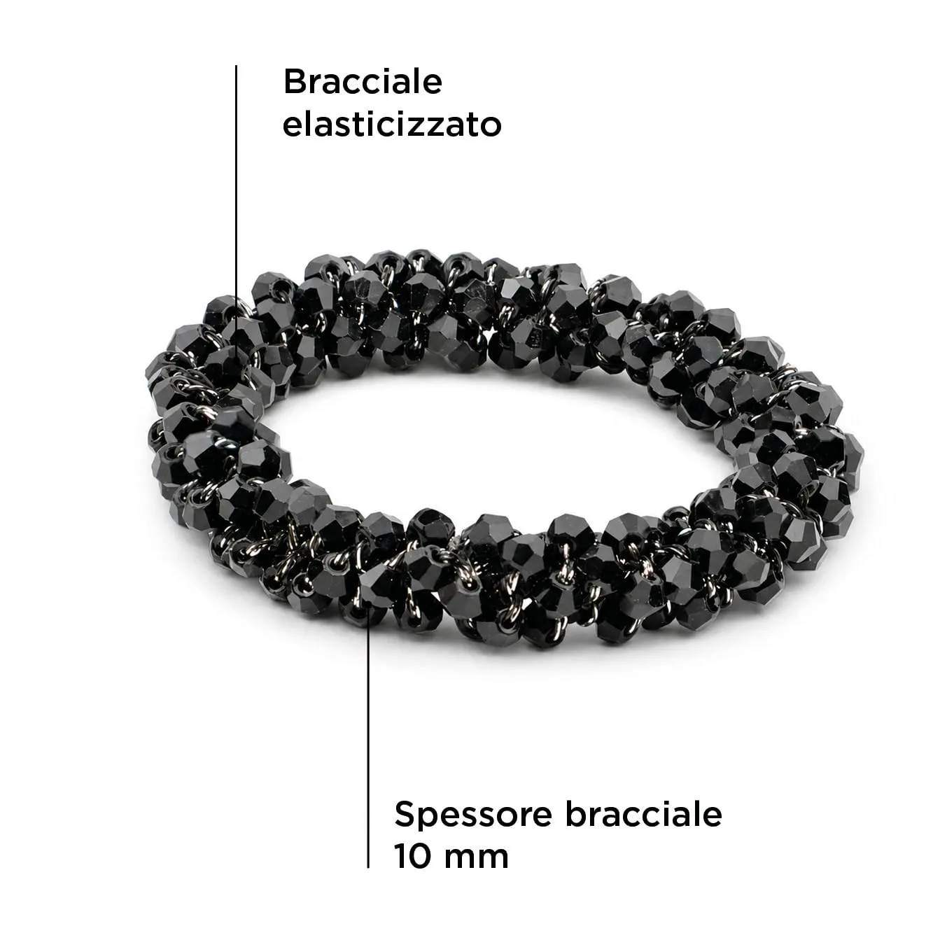 SAGA GIOIELLI® Bracciale donna elastico con cristalli sfaccettati – Bracciale elasticizzato - Confezione Regalo - Idea regalo - Regalo compleanno (NERO) - immagine 4