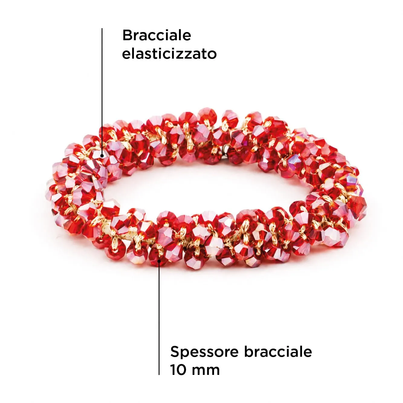 SAGA GIOIELLI® Bracciale donna elastico con cristalli sfaccettati – Bracciale elasticizzato - Confezione Regalo - Idea regalo - Regalo compleanno (ROSSO) - immagine 4