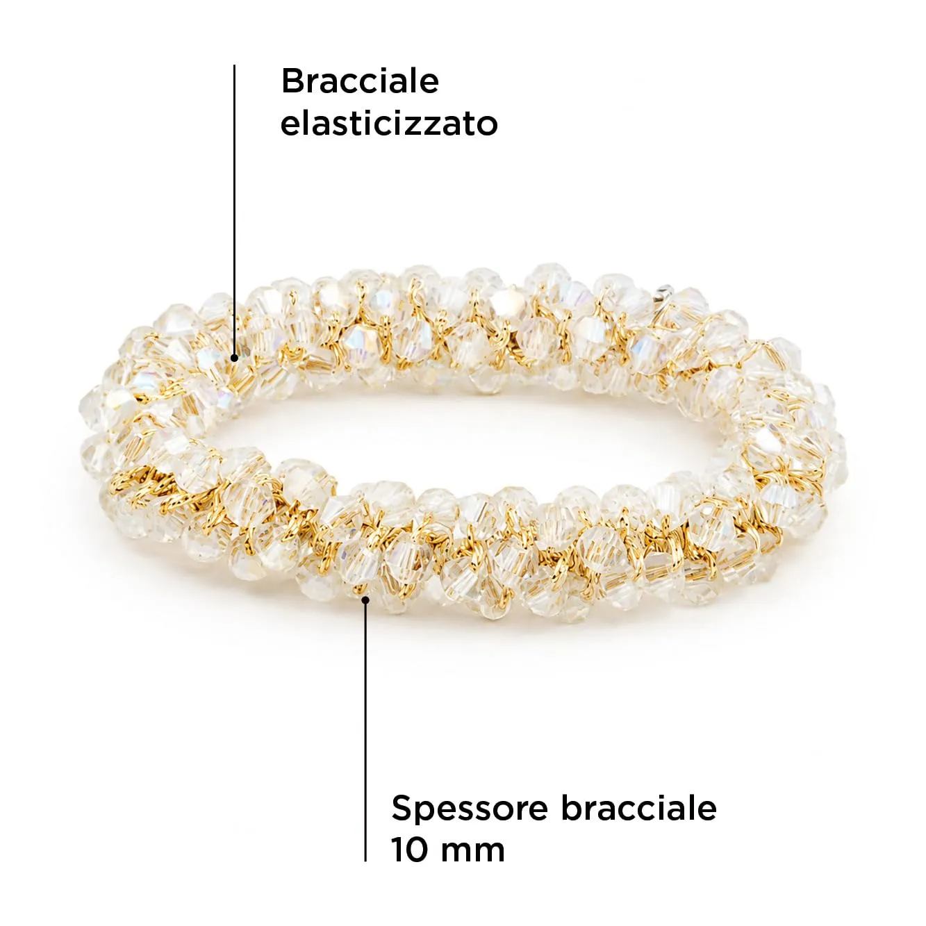SAGA GIOIELLI® Bracciale donna elastico con cristalli sfaccettati – Bracciale elasticizzato - Confezione Regalo - Idea regalo - Regalo compleanno (BIANCO) - immagine 4