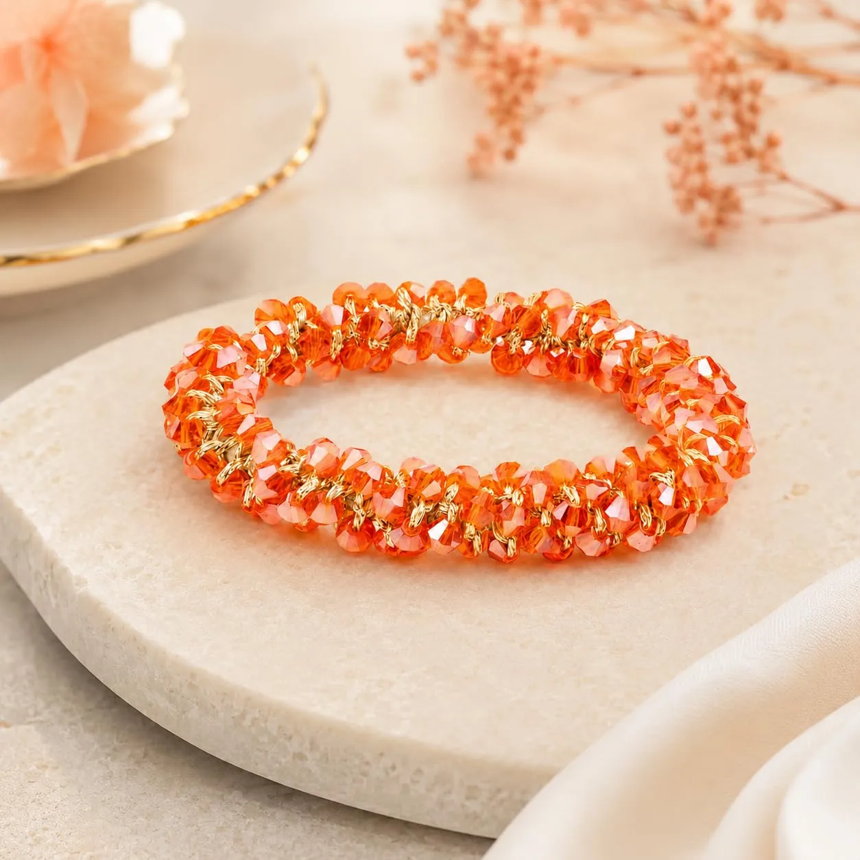 SAGA GIOIELLI® Bracciale donna elastico con cristalli sfaccettati – Bracciale elasticizzato - Confezione Regalo - Idea regalo - Regalo compleanno (CORALLO) - immagine 2