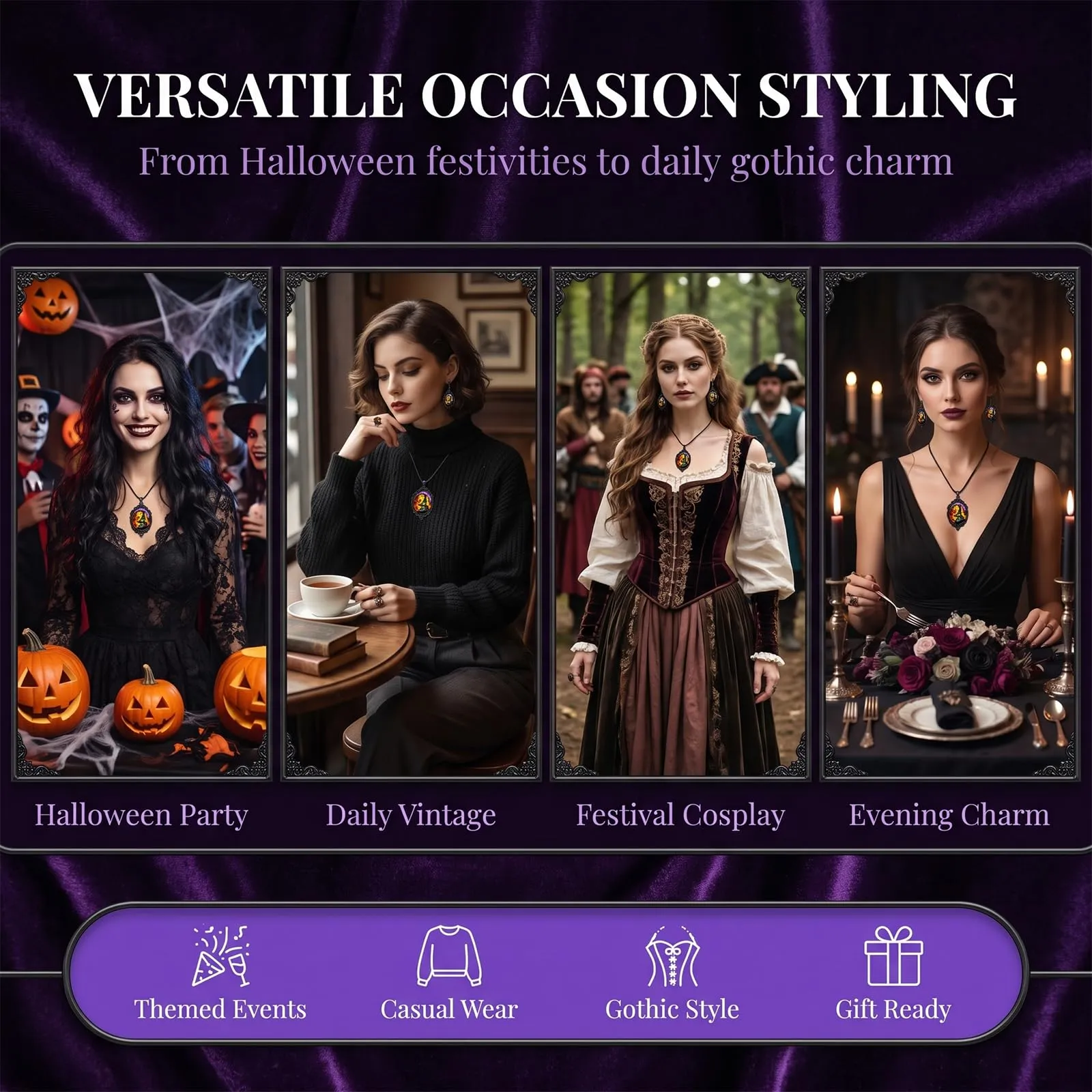 BlynthaToy Collana Gotica Ciondolo Ovale Cristallo, Choker Cameo Vintage, Gioiello Halloween Cosplay Festa per Donne Ragazze - immagine 3