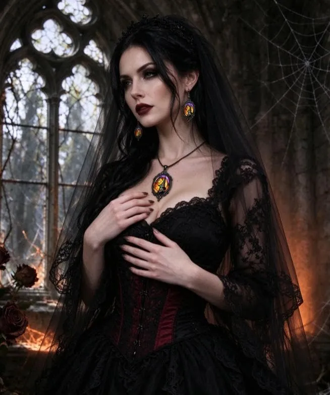 BlynthaToy Collana Gotica Ciondolo Ovale Cristallo, Choker Cameo Vintage, Gioiello Halloween Cosplay Festa per Donne Ragazze - immagine 4
