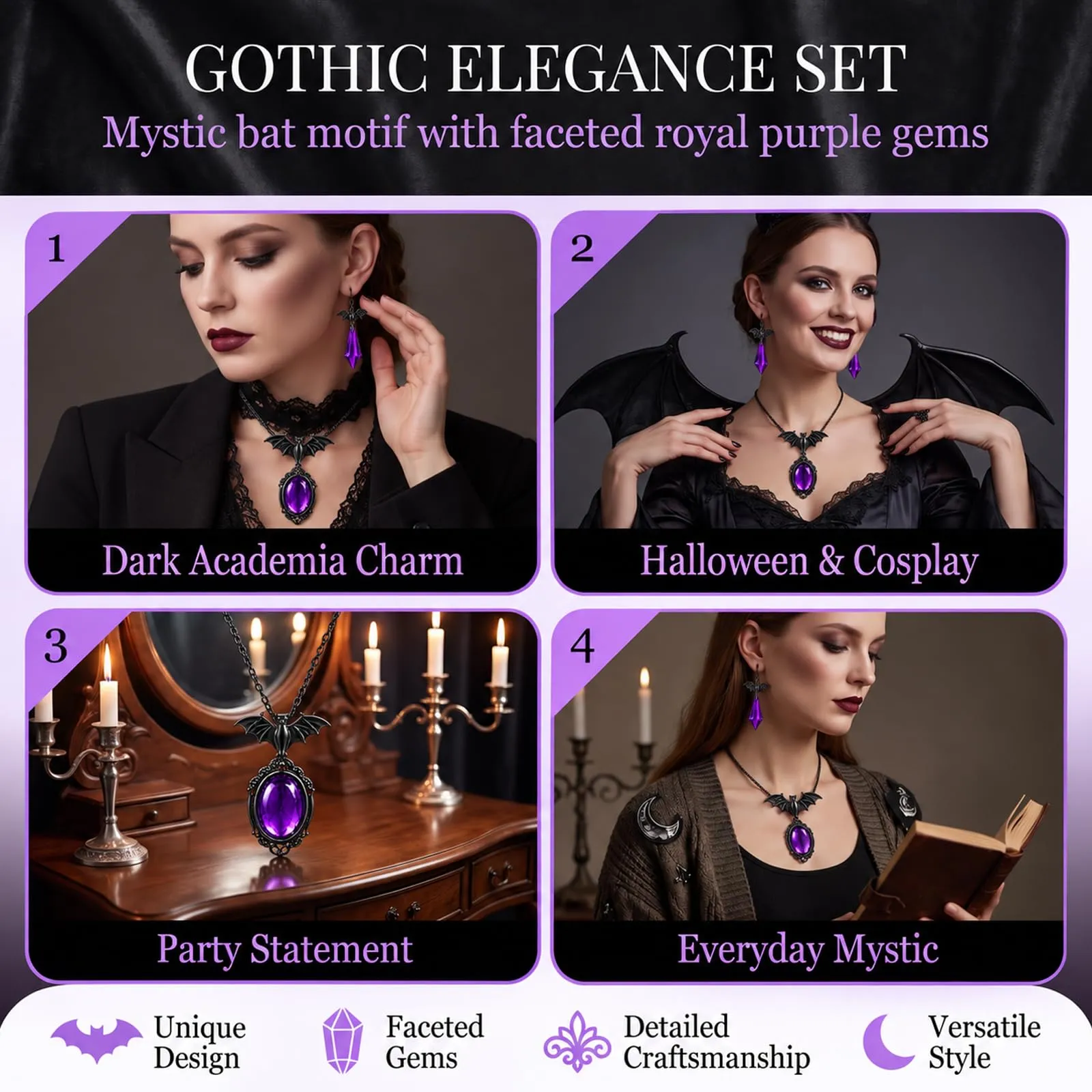 BlynthaToy Collana Gotica Ciondolo Ovale Cristallo, Gioiello Halloween Cosplay Festa per Donne Ragazze - immagine 6