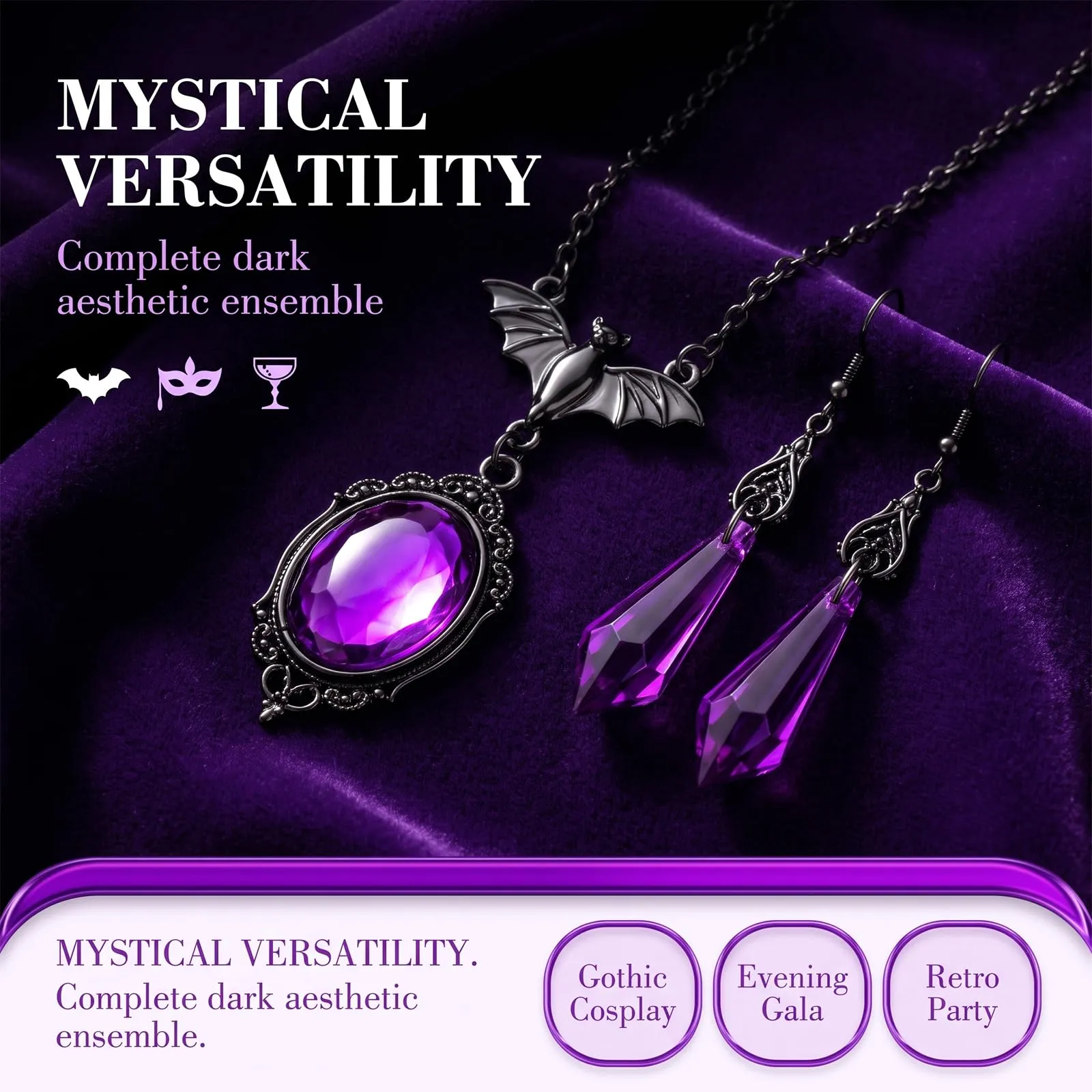 BlynthaToy Collana Gotica Ciondolo Ovale Cristallo, Gioiello Halloween Cosplay Festa per Donne Ragazze - immagine 8