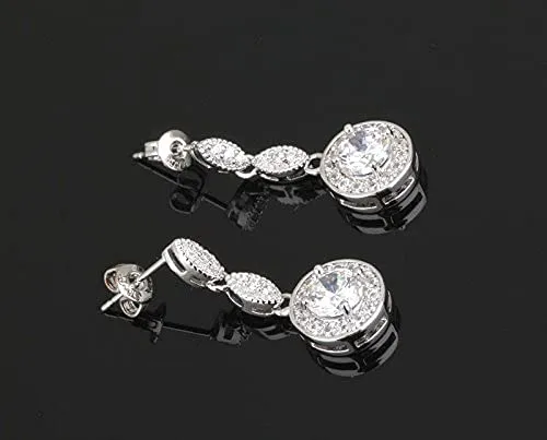 Crystalline Azuria Donna 18ct Placcato Oro Bianco Nozze Rotondo Parure Bianco Cristalli di Zirconi Collana con Ciondolo 45 cm Orecchini Bracciale - immagine 3