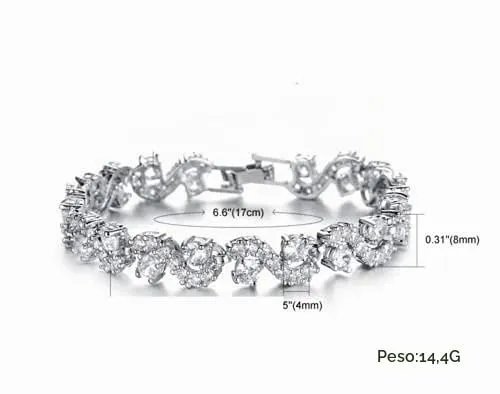 Crystalline Azuria Donna 18ct Placcato Oro Bianco Nozze Rotondo Parure Bianco Cristalli di Zirconi Collana con Ciondolo 45 cm Orecchini Bracciale - immagine 5