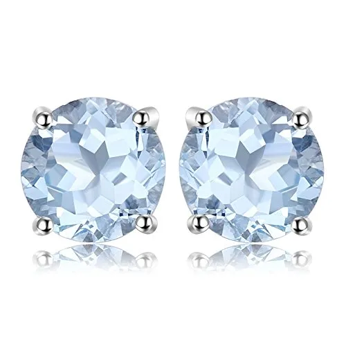 JewelryPalace Rotondo 2ct Naturale Cielo Blu Azzurro Topazio Birthstone Stud Orecchini 925 Sterling Argento - immagine 1