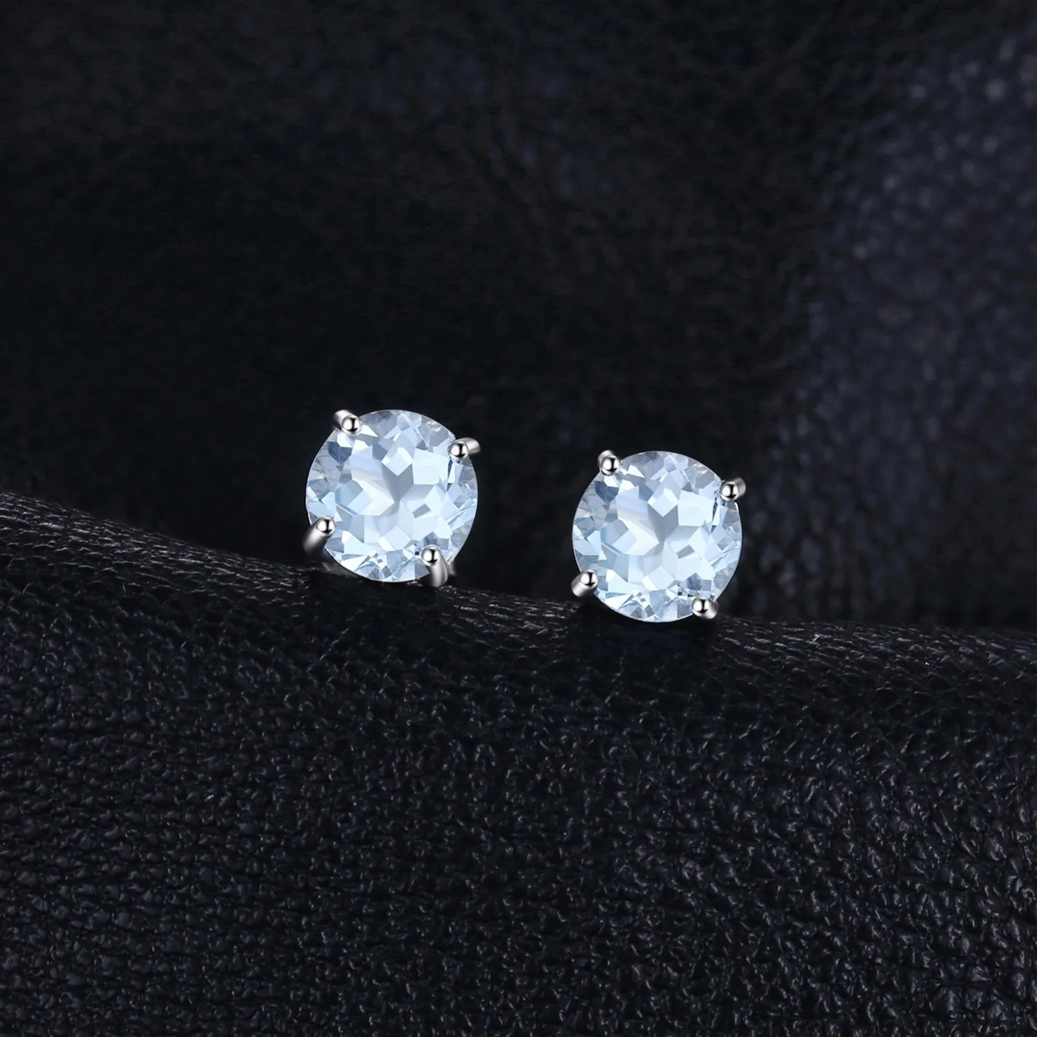 JewelryPalace Rotondo 2ct Naturale Cielo Blu Azzurro Topazio Birthstone Stud Orecchini 925 Sterling Argento - immagine 3