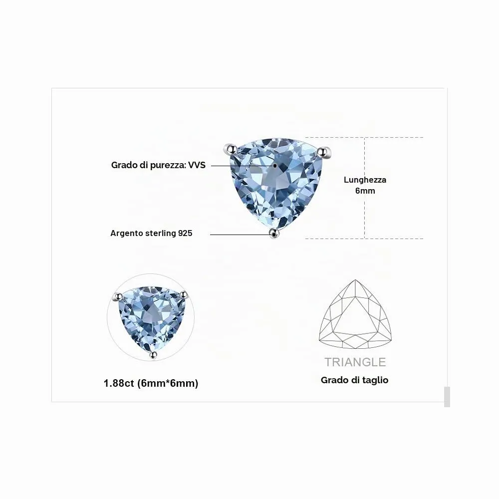 JewelryPalace Triangolo 1.9ct Naturale Cielo Blu Azzurro Topazio Birthstone Pure 925 Sterling Argento Stud Orecchini - immagine 2