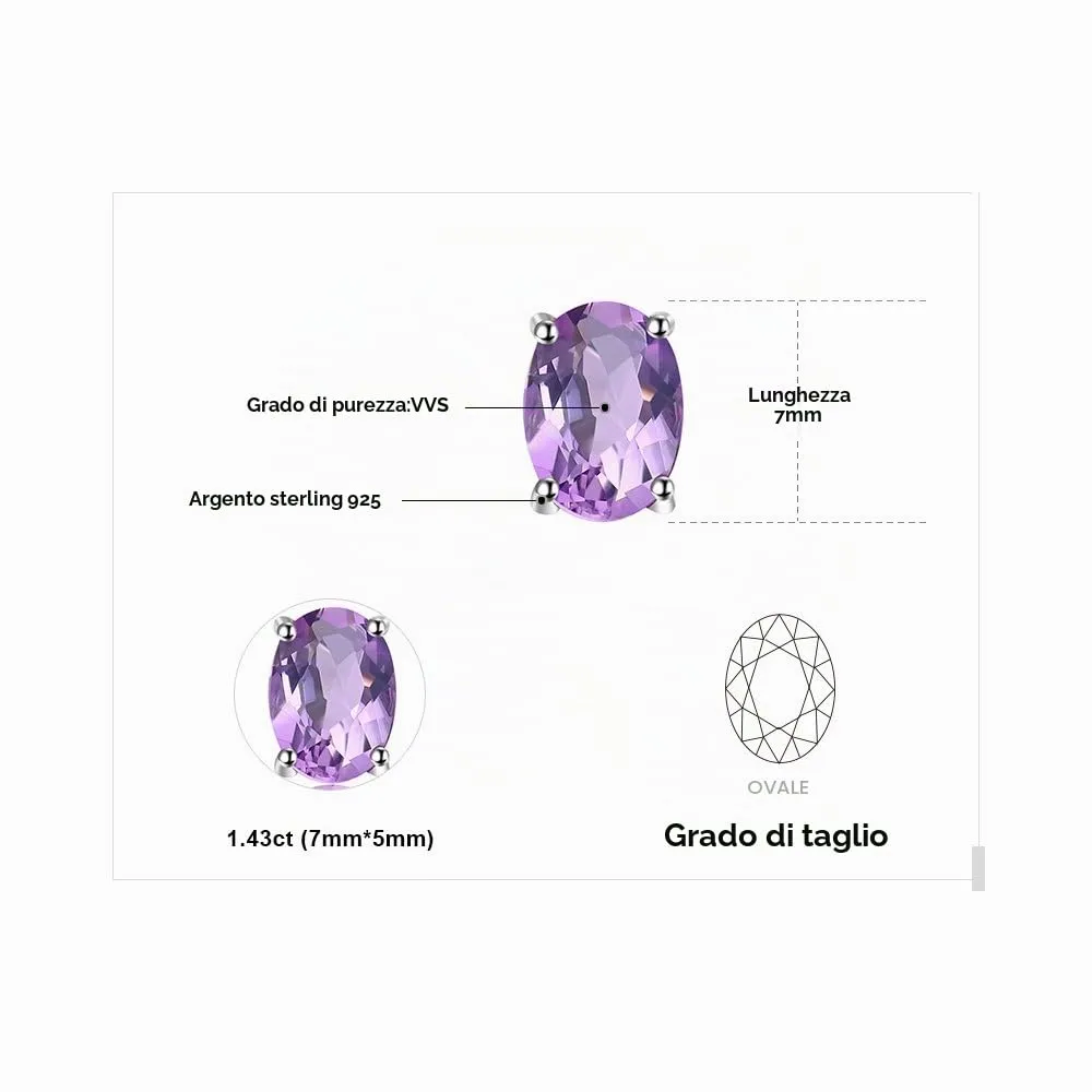 JewelryPalace Ovale 1.4ct Naturale Viola Ametista Birthstone Stud Orecchini Pure 925 Sterling Argento - immagine 2