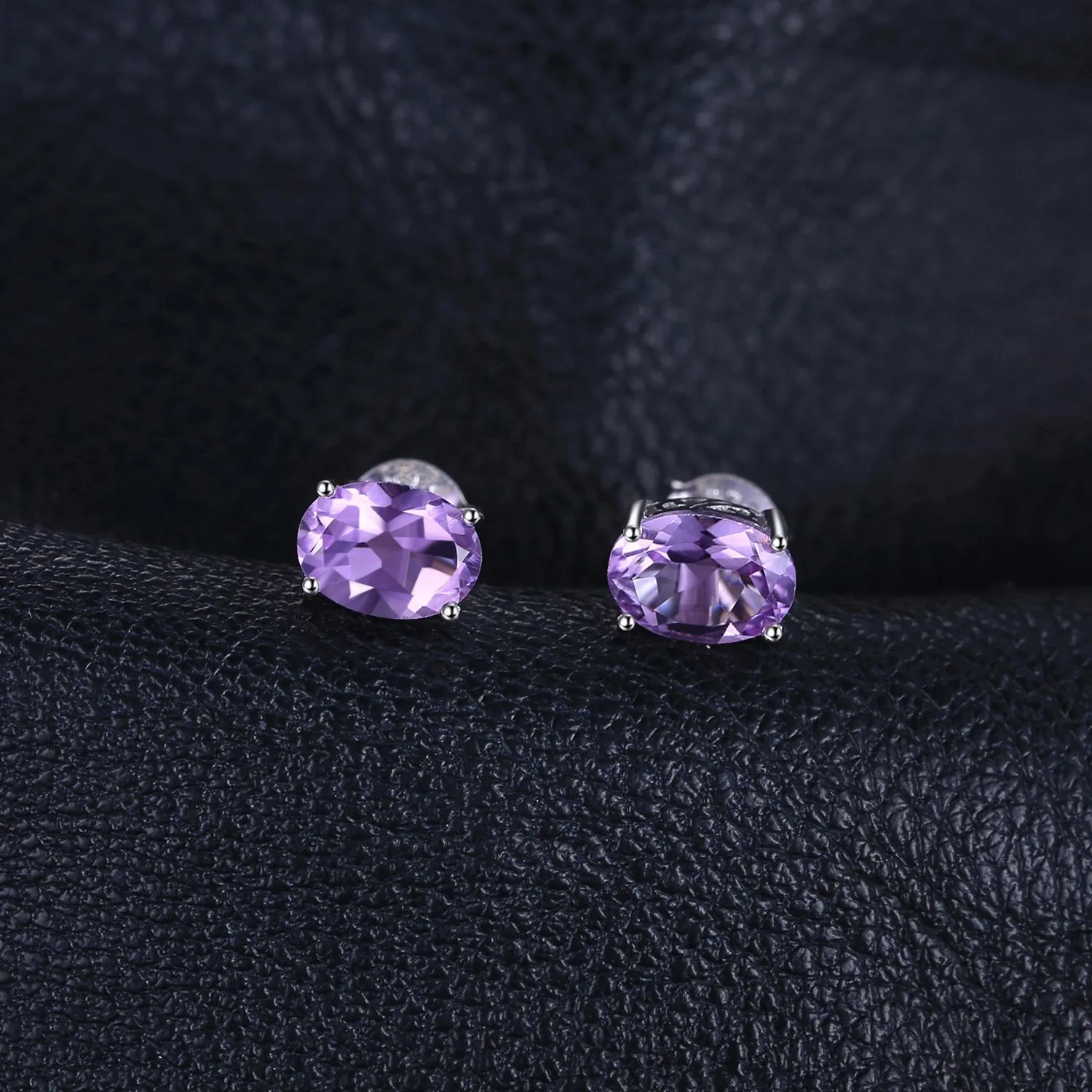 JewelryPalace Ovale 1.4ct Naturale Viola Ametista Birthstone Stud Orecchini Pure 925 Sterling Argento - immagine 3