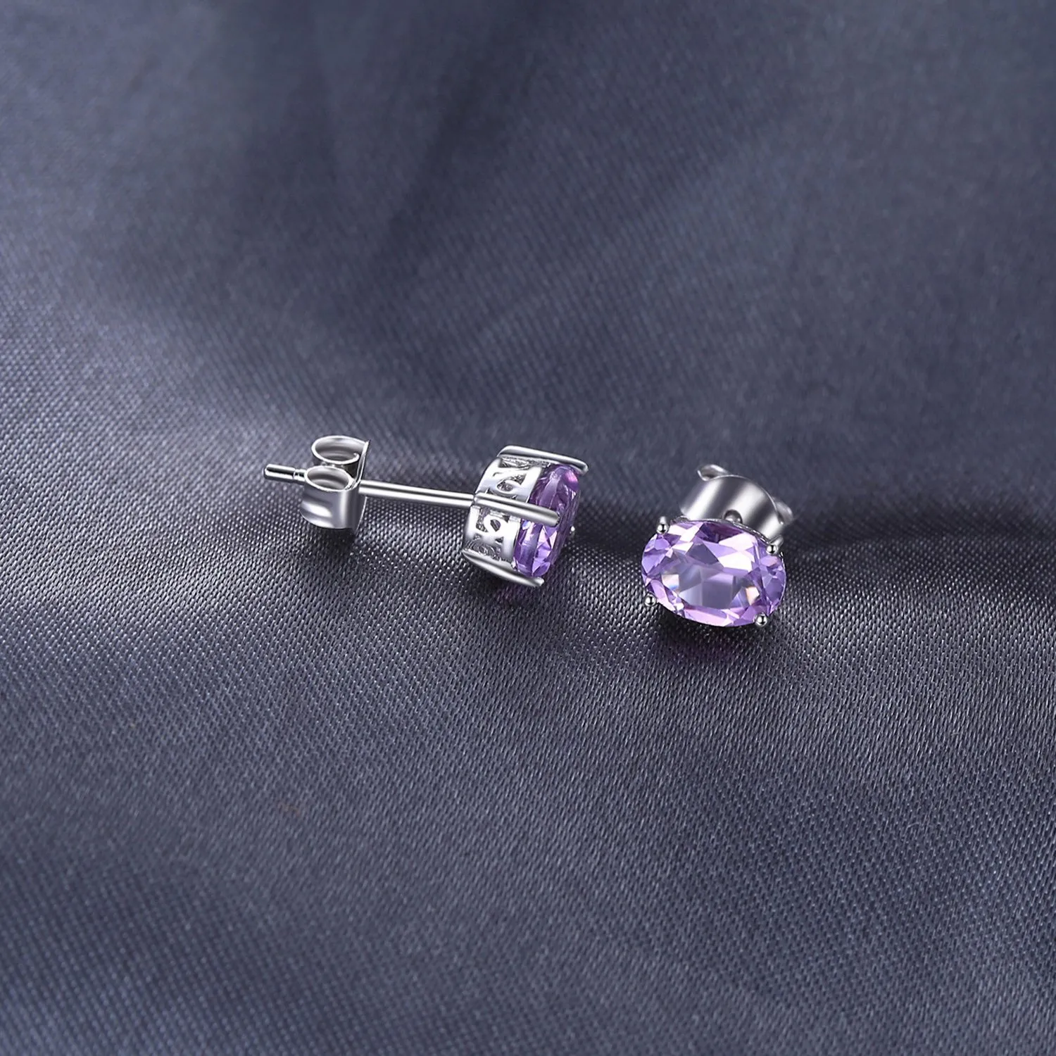 JewelryPalace Ovale 1.4ct Naturale Viola Ametista Birthstone Stud Orecchini Pure 925 Sterling Argento - immagine 5