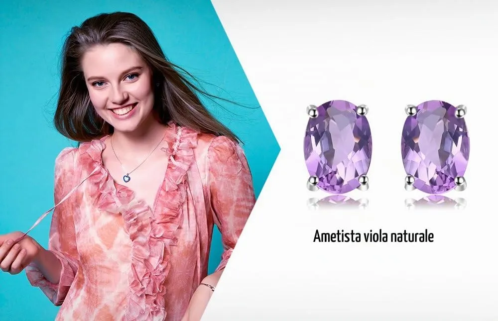 JewelryPalace Ovale 1.4ct Naturale Viola Ametista Birthstone Stud Orecchini Pure 925 Sterling Argento - immagine 6