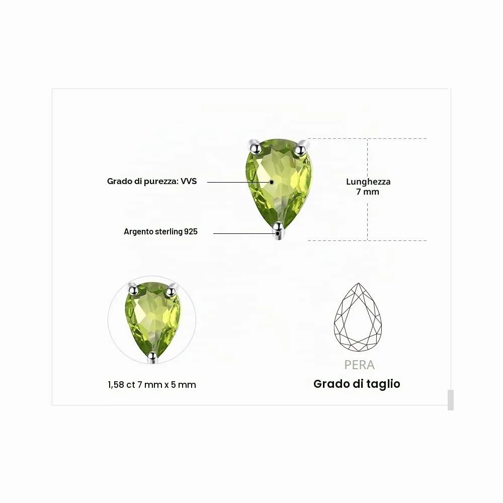 JewelryPalace Donna Gioiello 1.6ct Pera Verde Naturale Peridot Birthstone Orecchini in stud Solido Argento Sterling 925 - immagine 2